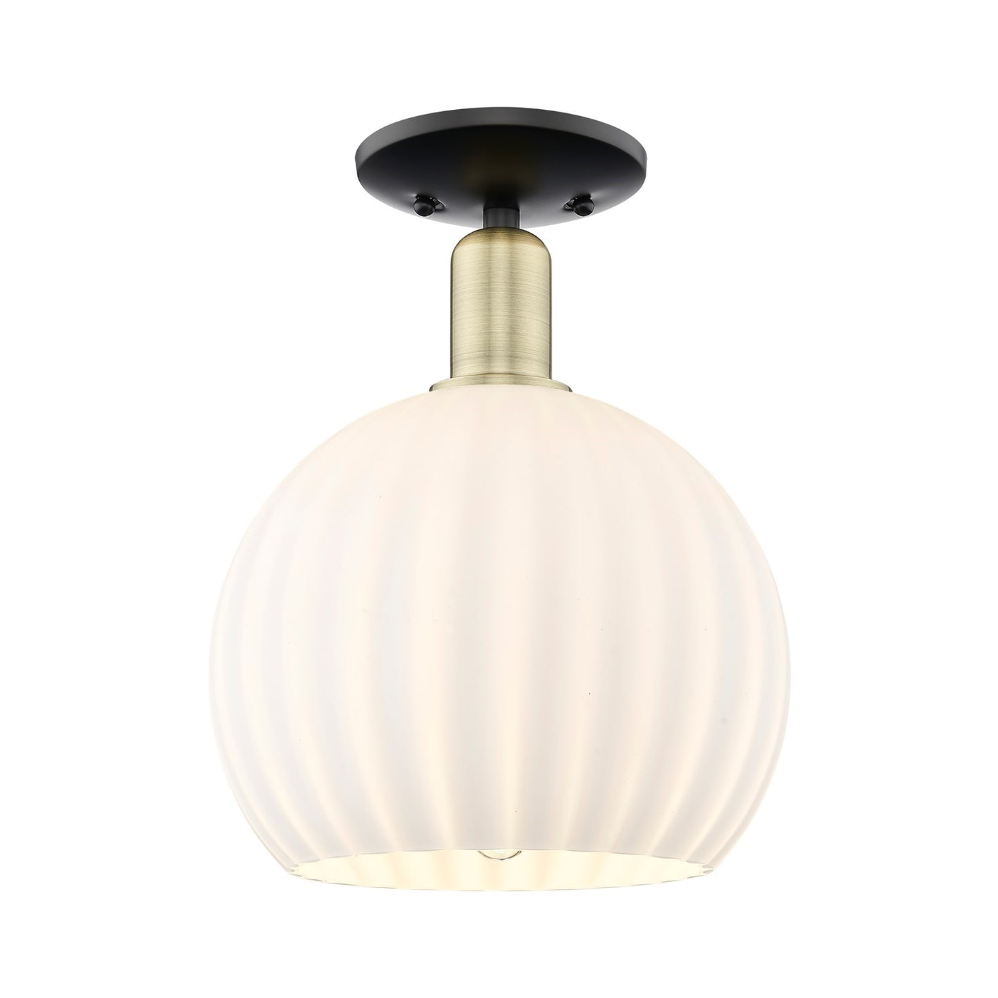 Innovations Lighting Arcadia 10in 1-Light Semi-Flush Mount | Industrial Black Antique Brass and White Venetian Glass | Model 716-1C-BAB-G1217-10WV