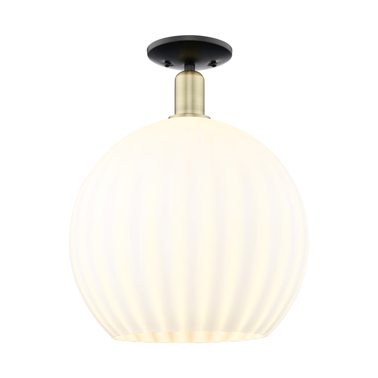 Innovations Lighting Arcadia 14in 1-Light Semi-Flush Mount | Industrial Black Antique Brass and White Venetian Glass | Model 716-1C-BAB-G1217-14WV