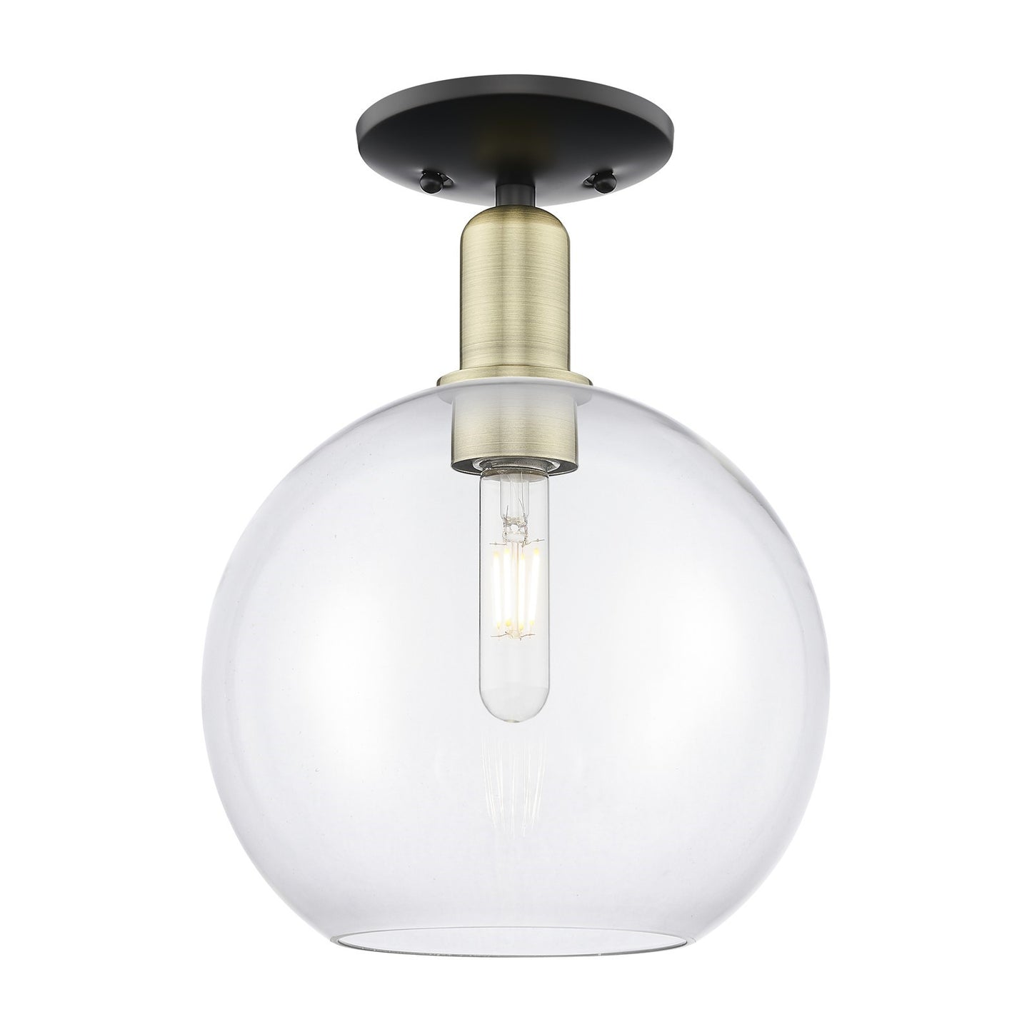 Innovations Athens 10in 1-Light Semi-Flush Mount | Industrial Black Antique Brass Steel and Clear Glass | Entryway & Hallway | Model 716-1C-BAB-G122-10