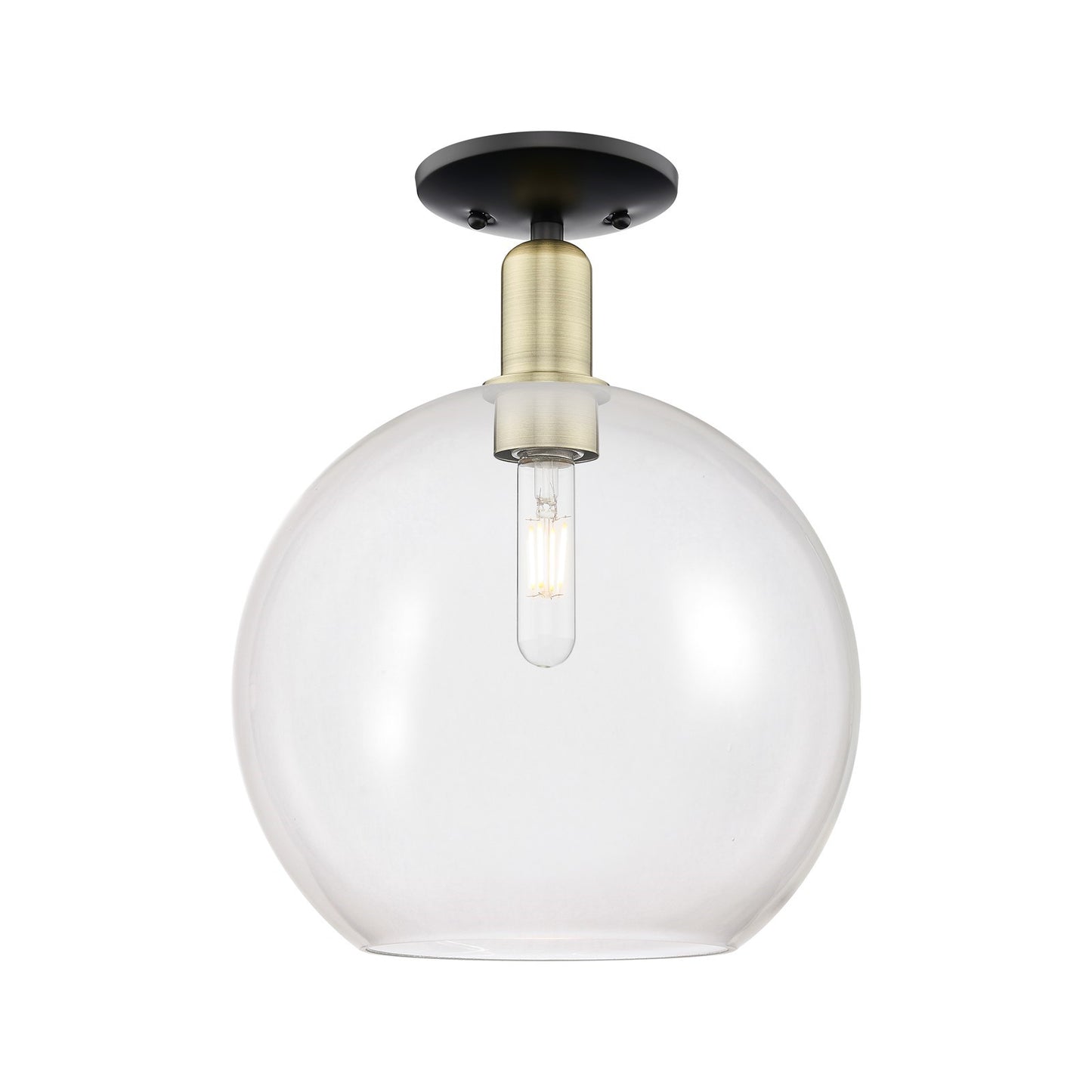 Innovations Athens 12in 1-Light Semi-Flush Mount | Industrial Black Antique Brass Steel and Clear Glass | Living Room & Hallway | Model 716-1C-BAB-G122-12