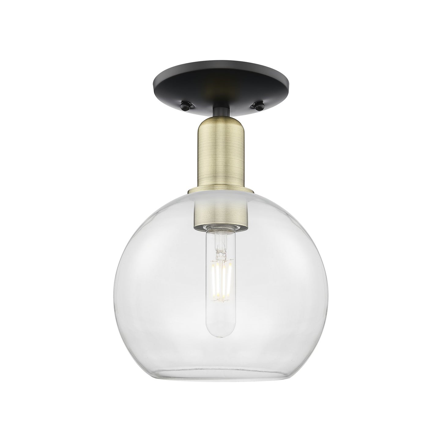 Innovations Athens 8in 1-Light Semi-Flush Mount | Industrial Black Antique Brass Steel and Clear Glass | Damp-Rated Hallway & | Model 716-1C-BAB-G122-8