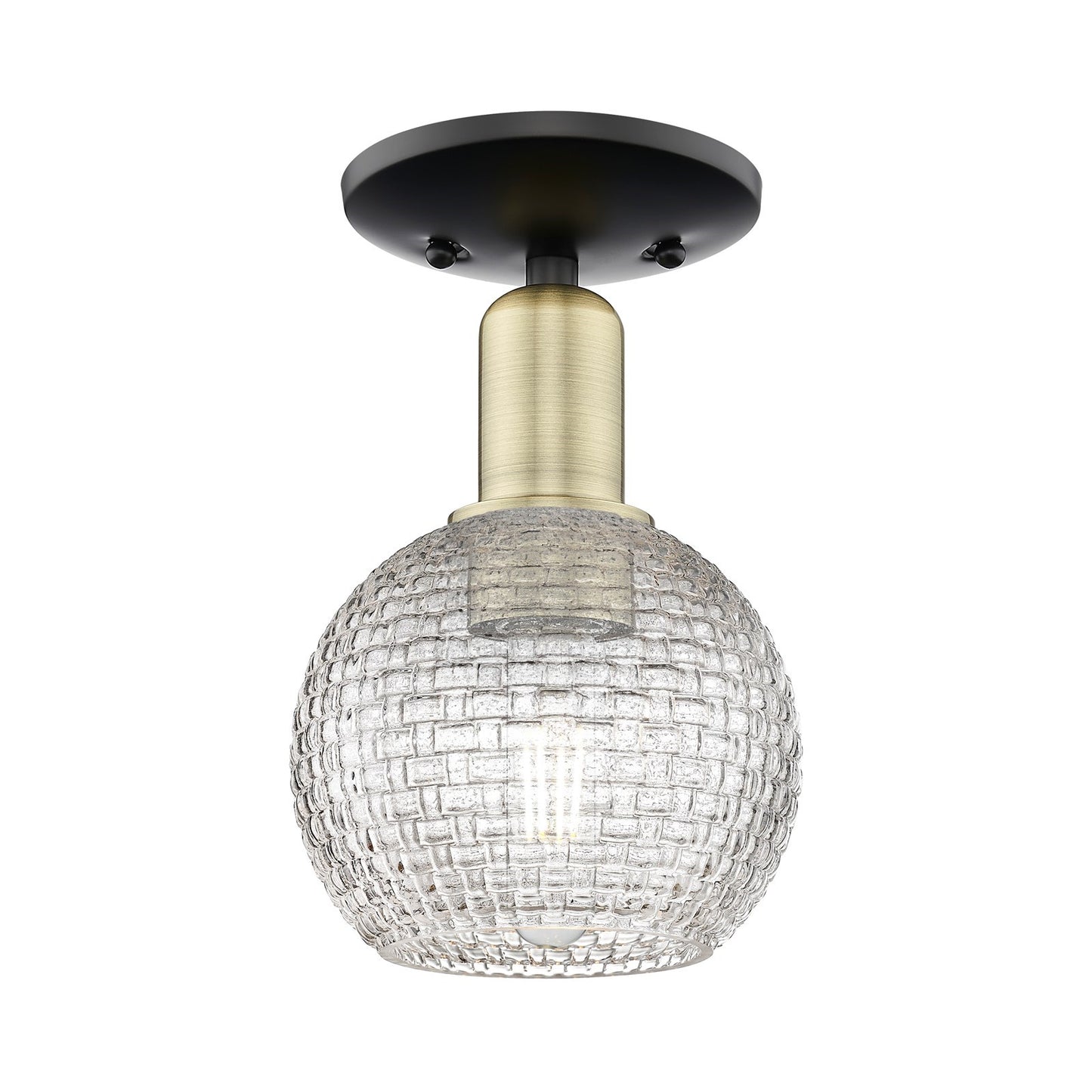 Innovations Athens 6in 1-Light Semi-Flush Mount | Industrial Black Antique Brass and Clear Basket Weave Glass | Entryway & | Model 716-1C-BAB-G122C-6CL