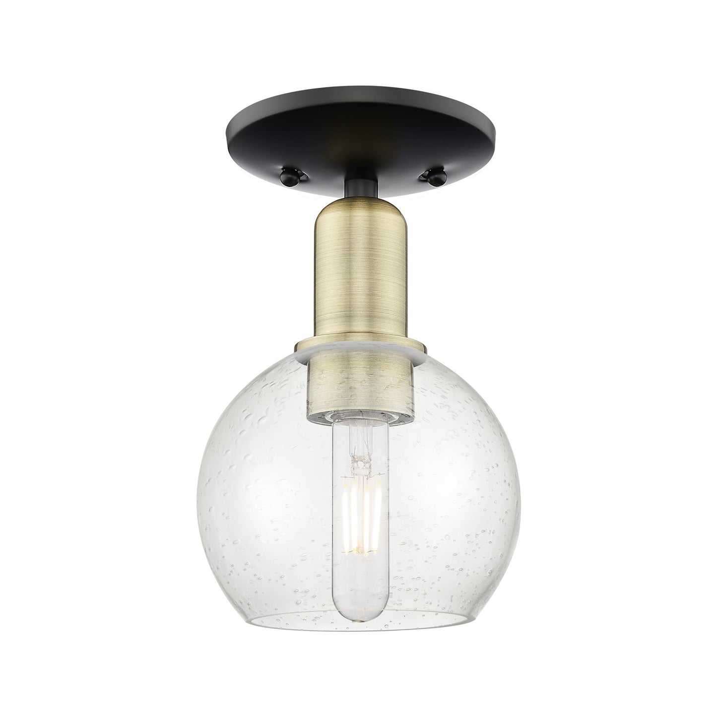 Innovations Athens 6in 1-Light Semi-Flush Mount | Industrial Black Antique Brass and Seedy Glass | Entryway & Hallway | 5.88 x | Model 716-1C-BAB-G124-6