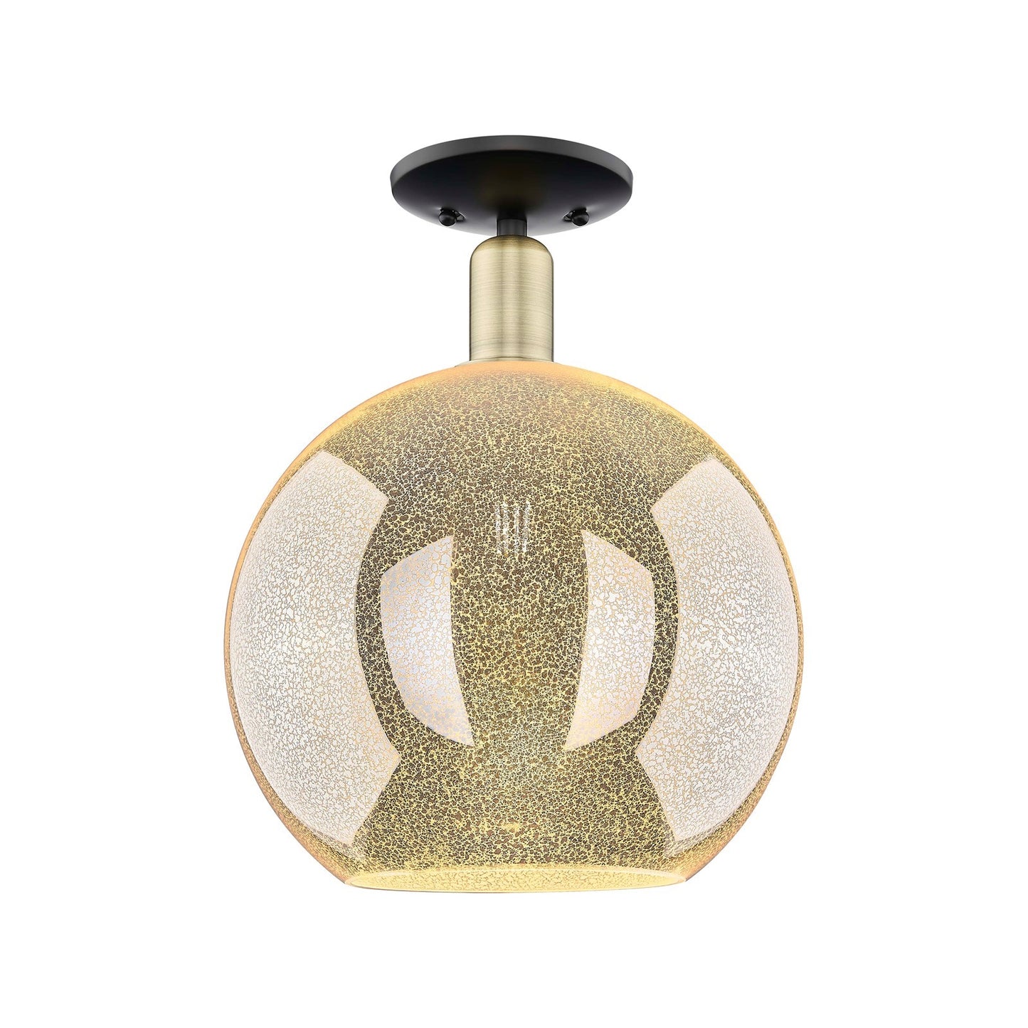 Innovations Athens 12in 1-Light Semi-Flush Mount | Industrial Black Antique Brass and Mercury Glass | Entryway & Hallway | Model 716-1C-BAB-G128-12