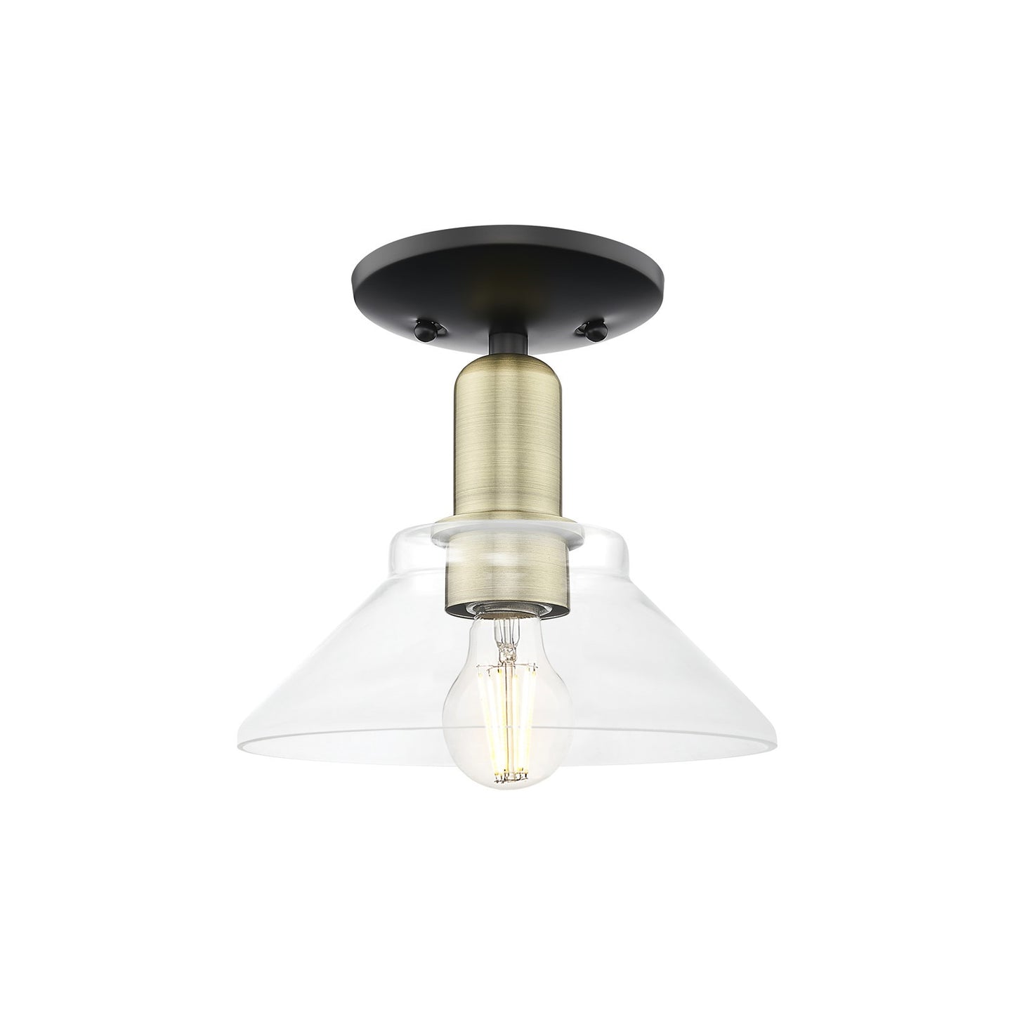 Innovations Orwell 8.38in 1-Light Semi-Flush Mount | Industrial Black Antique Brass Steel and Clear Glass | Hallway & Entryway | Model 716-1C-BAB-G132