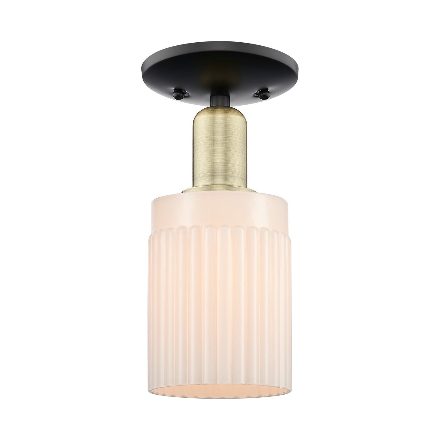 Innovations Hadley 1-Light 4.5in Semi-Flush Mount | Industrial Black Antique Brass and Matte White Ribbed Glass | Entryway & | Model 716-1C-BAB-G341