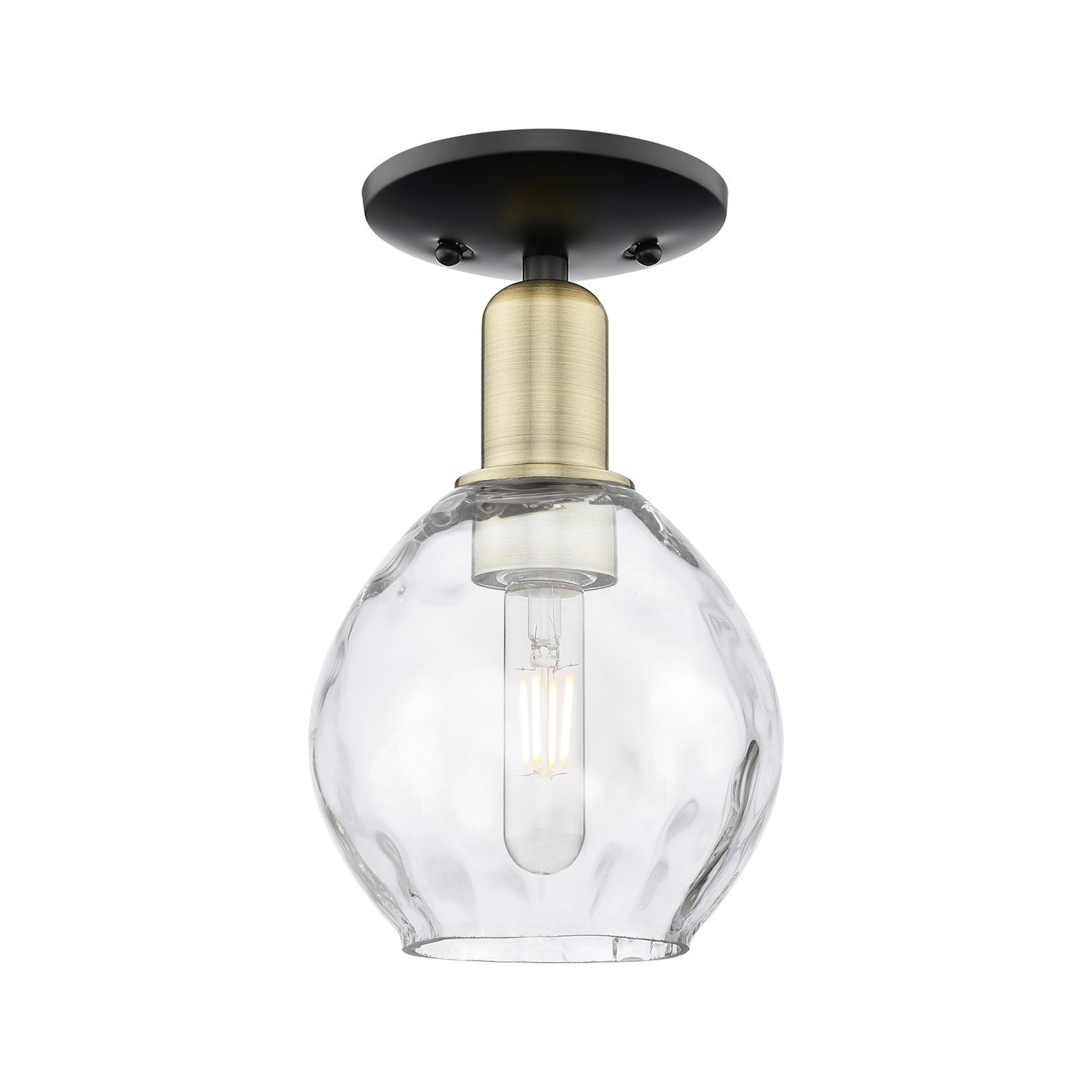 Innovations Waverly 6in 1-Light Semi-Flush Mount | Industrial Black Antique Brass Steel and Clear Water Glass | Entryway & Hallway | Model 716-1C-BAB-G362