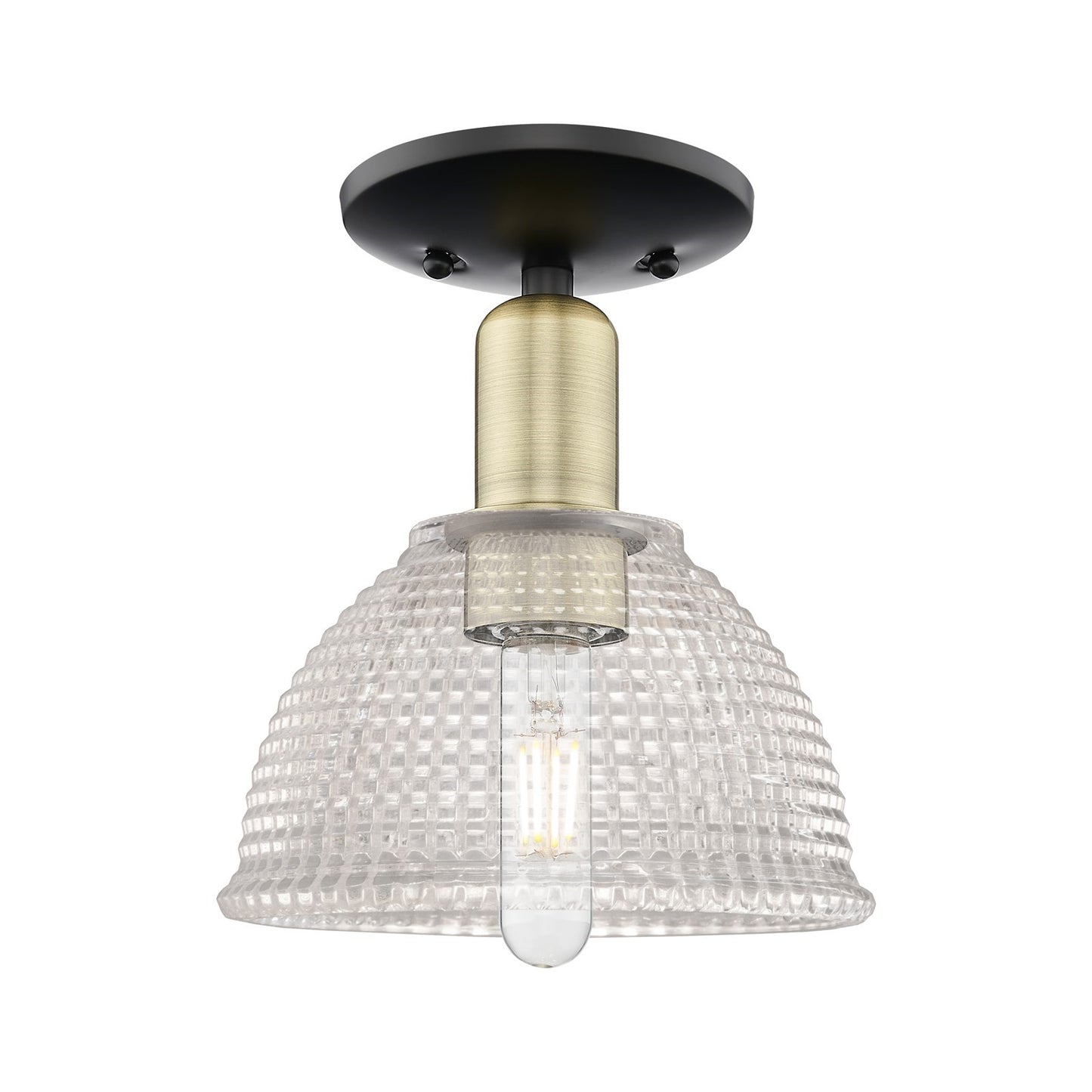 Innovations Arietta 8in 1-Light Semi-Flush Mount | Industrial Black Antique Brass Steel and Clear Glass | Damp-Rated Entryway & | Model 716-1C-BAB-G422