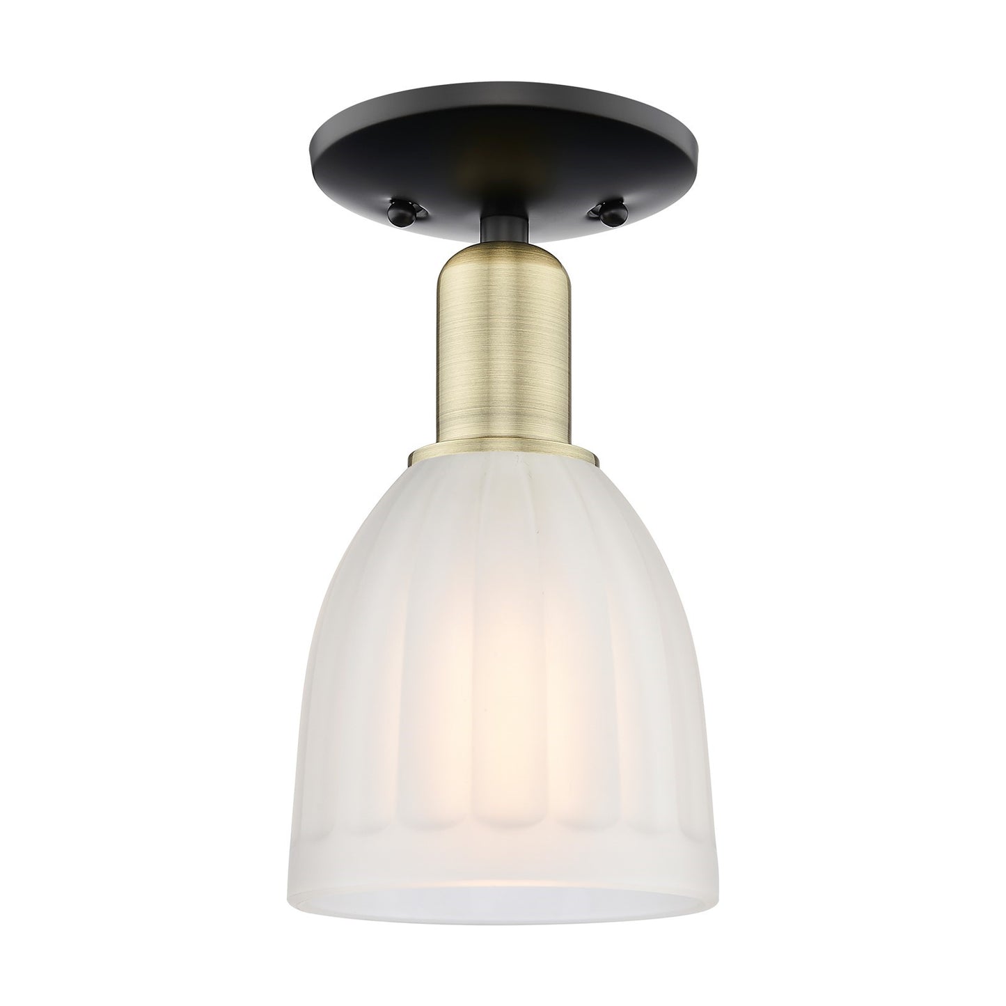 Innovations Brookfield 6in 1-Light Semi-Flush Mount | Industrial Black Antique Brass and White Frosted Ribbed Glass | Kitchen & | Model 716-1C-BAB-G441