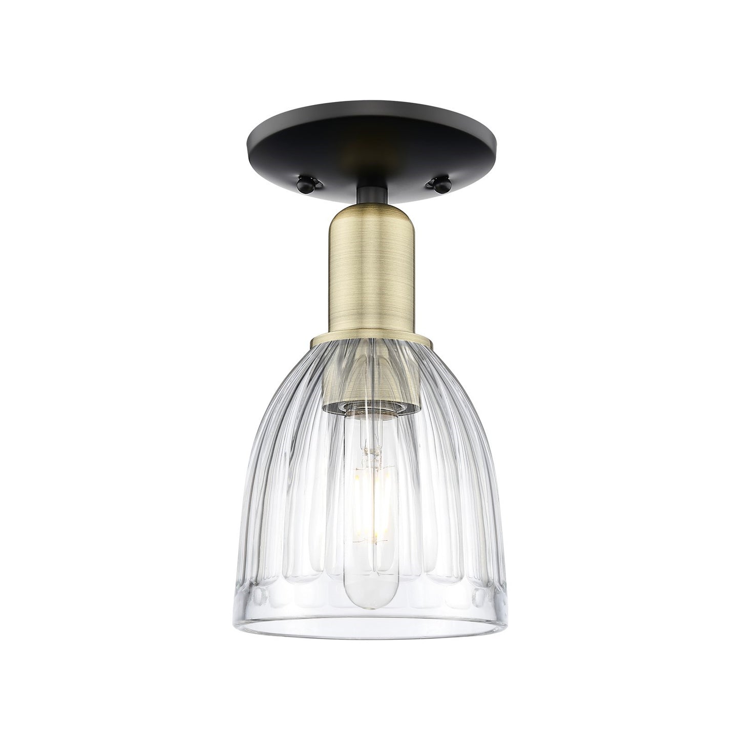 Innovations Brookfield 6in 1-Light Semi-Flush Mount | Industrial Black Antique Brass Steel and Clear Ribbed Glass | Entryway & | Model 716-1C-BAB-G442