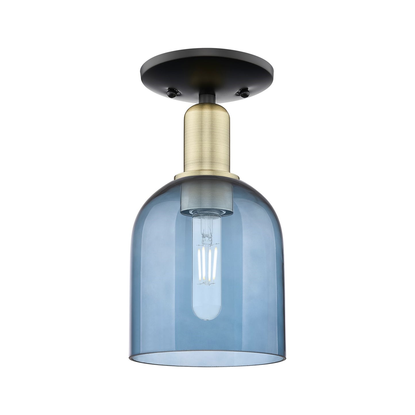 Innovations Bella 6in 1-Light Semi-Flush Mount | Industrial Black Antique Brass and Blue Glass | Entryway & Hallway | 5.5 x 11 | Model 716-1C-BAB-G558-6BL