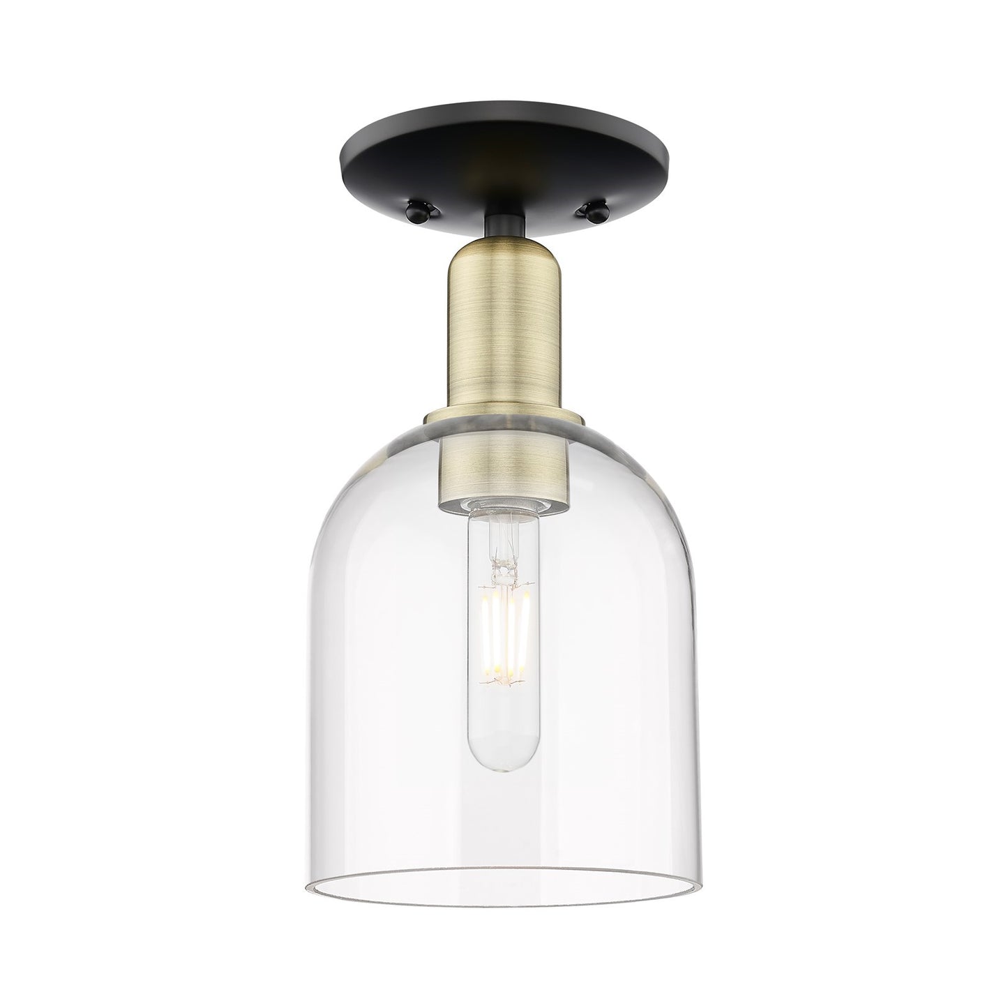 Innovations Bella 6in 1-Light Semi-Flush Mount | Industrial Black Antique Brass Steel and Clear Bell Glass | Entryway & | Model 716-1C-BAB-G558-6CL