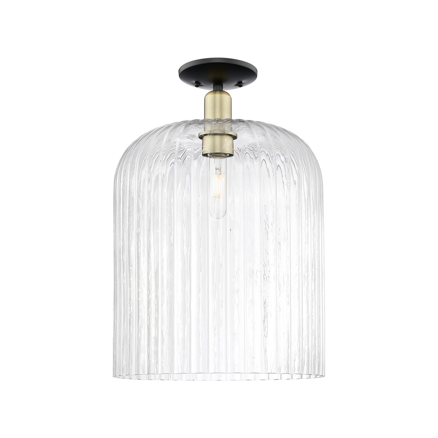 Innovations Bridal Veil 12in 1-Light Semi-Flush Mount | Industrial Black Antique Brass and Clear Ribbed Glass | Entryway & | Model 716-1C-BAB-G559-12CL