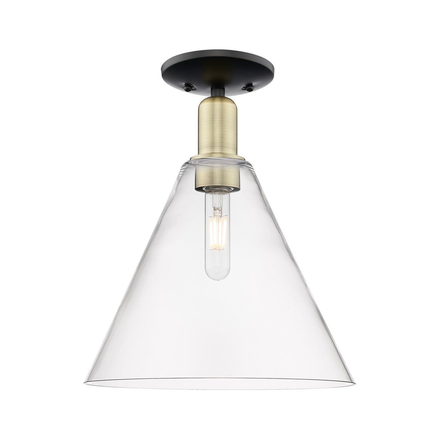 Innovations Berkshire Glass 12in 1-Light Semi-Flush Mount | Industrial Black Antique Brass Steel and Clear Glass | Damp-Rated | Model 716-1C-BAB-GBC-122