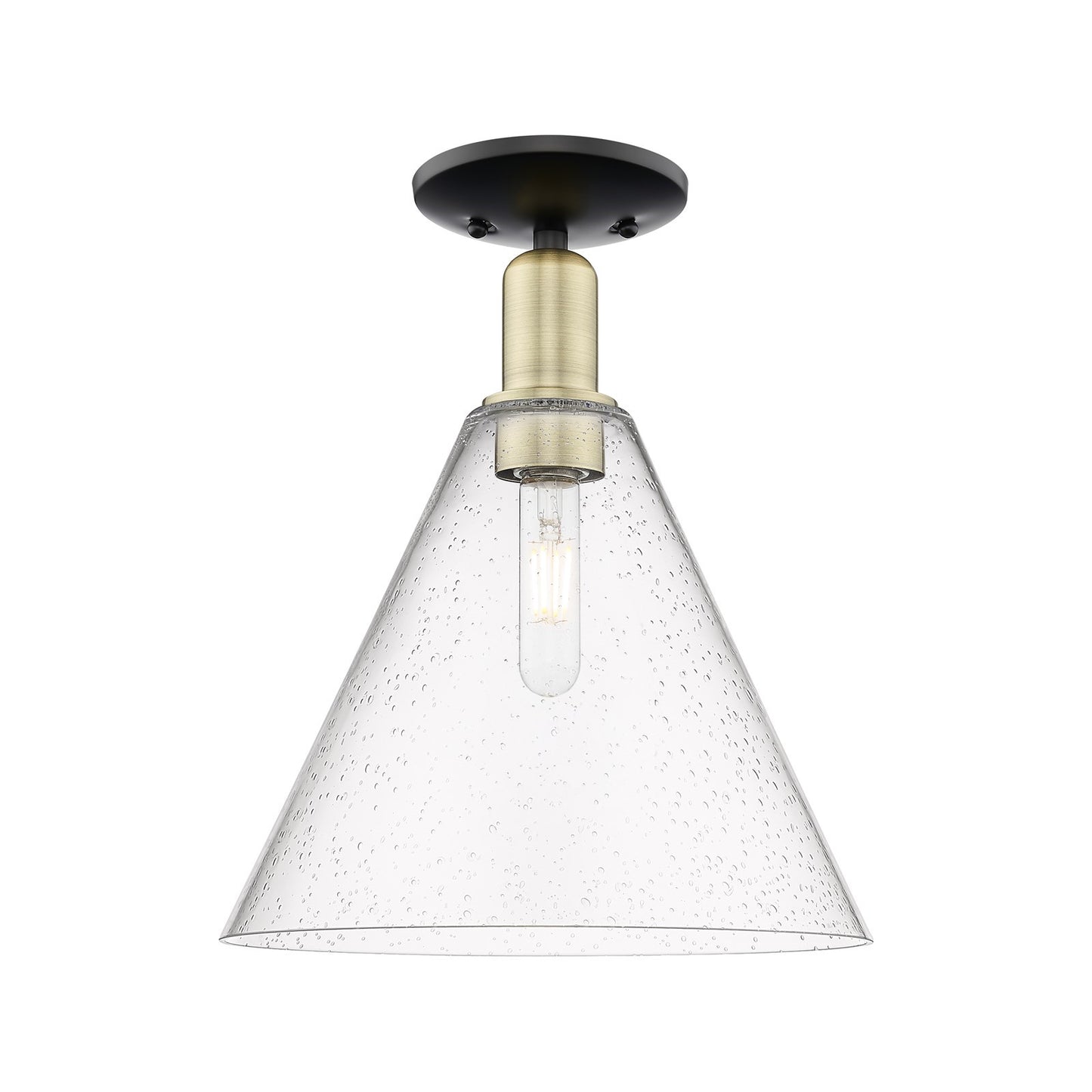 Innovations Berkshire Glass 12in 1-Light Semi-Flush Mount | Industrial Black Antique Brass and Seedy Glass | Damp-Rated | Model 716-1C-BAB-GBC-124