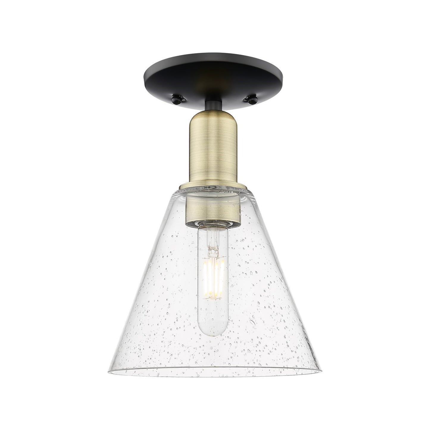 Innovations Berkshire Glass 8in 1-Light Semi-Flush Mount | Industrial Black Antique Brass and Seedy Glass | Entryway & Hallway | Model 716-1C-BAB-GBC-84