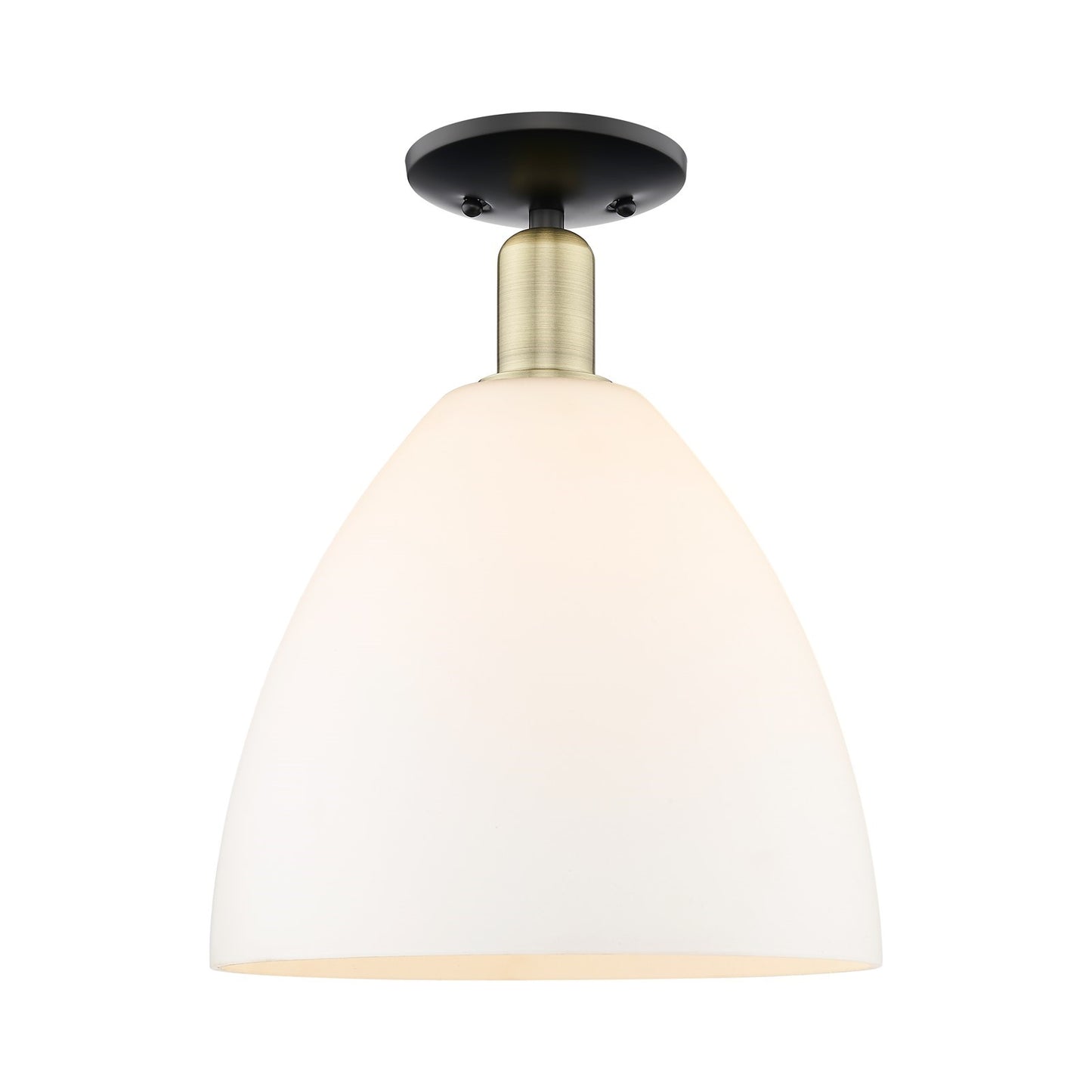 Innovations Bristol 12in 1-Light Semi-Flush Mount | Industrial Black Antique Brass and Matte White Glass | Damp-Rated Hallway & | Model 716-1C-BAB-GBD-121