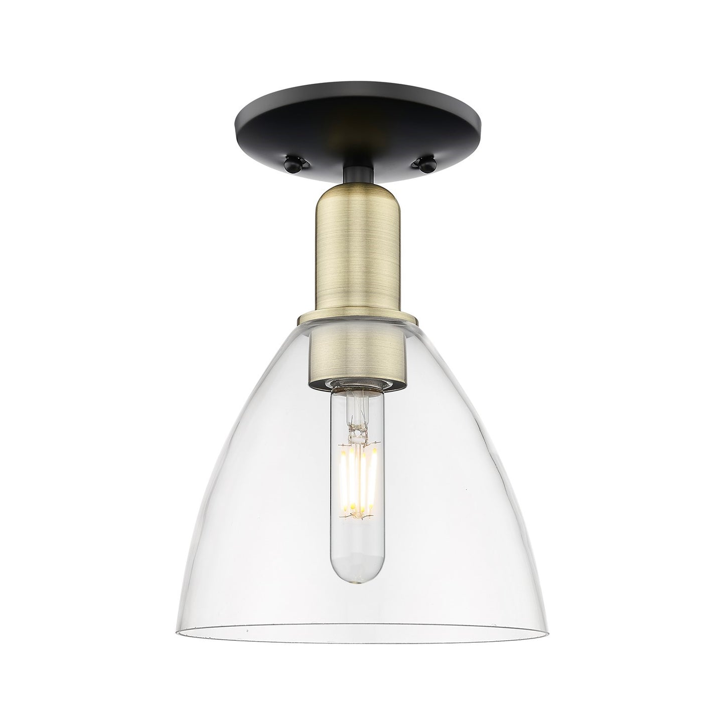 Innovations Bristol 7.5in 1-Light Semi-Flush Mount | Industrial Black Antique Brass Steel and Clear Glass | Kitchen & Bathroom | Model 716-1C-BAB-GBD-752