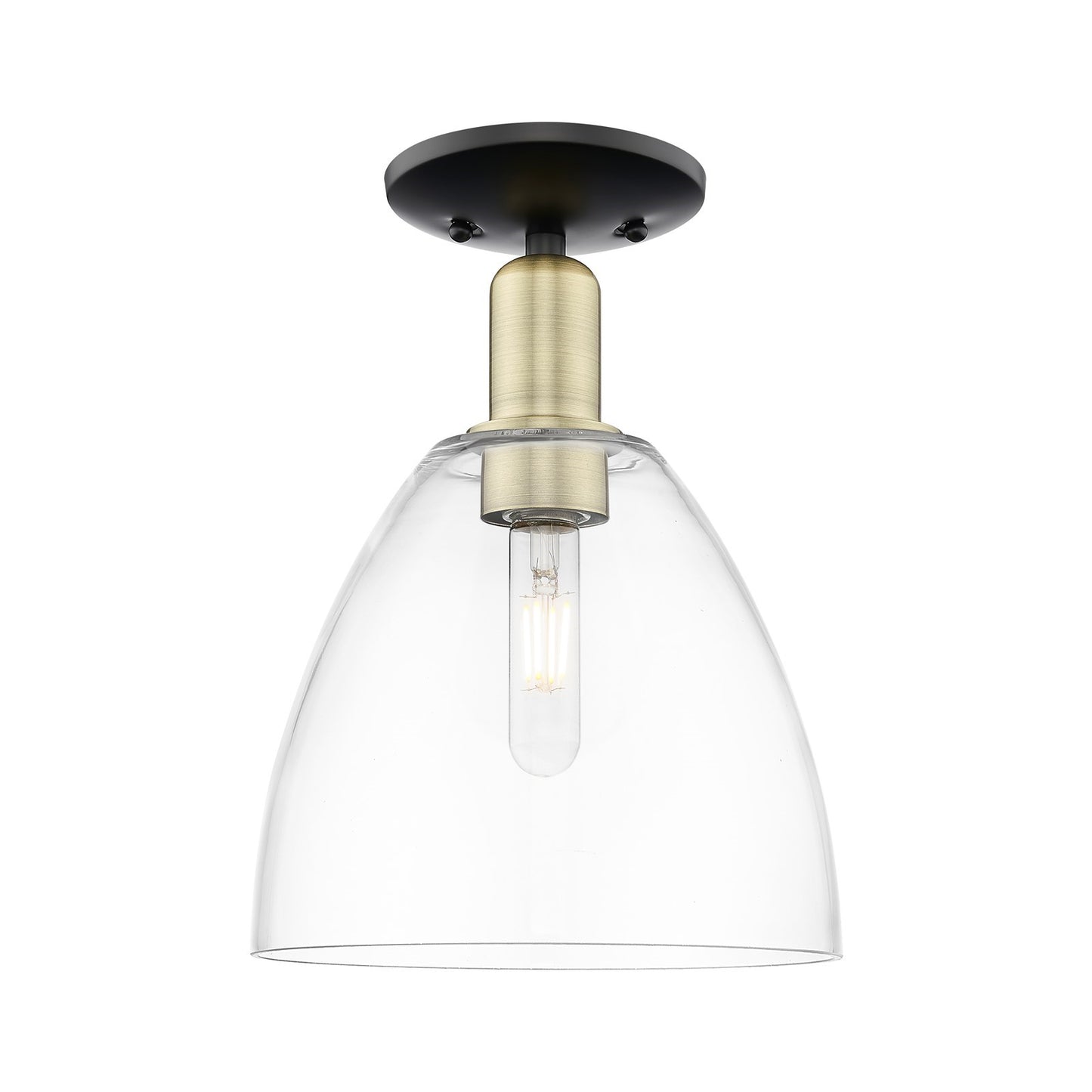Innovations Bristol 9in 1-Light Semi-Flush Mount | Industrial Black Antique Brass Steel and Clear Glass | Damp-Rated Hallway & | Model 716-1C-BAB-GBD-92