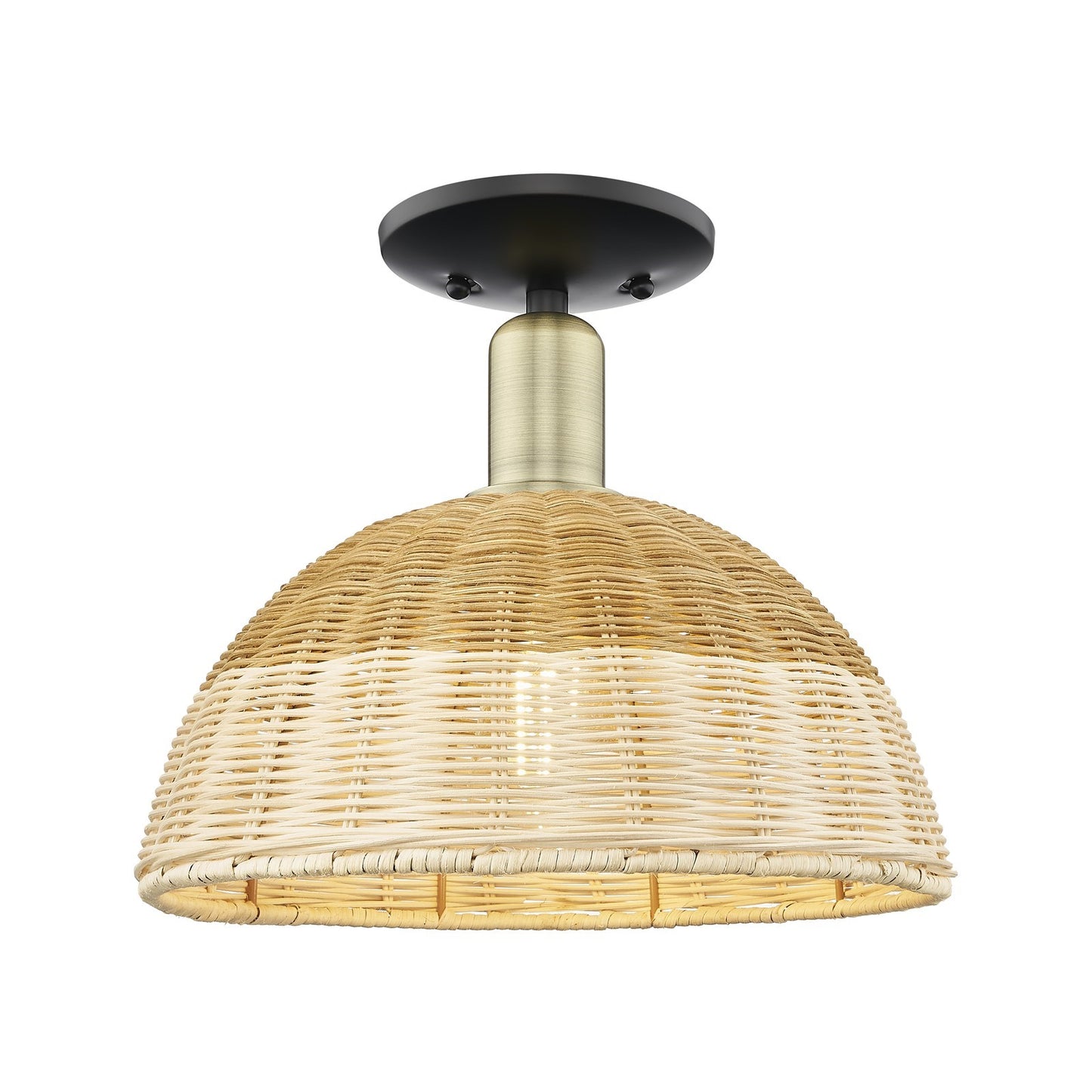 Innovations Natural Ballston Dome 12in 1-Light Semi-Flush Mount | Farmhouse Black Antique Brass and Natural Fiber Dome | Model 716-1C-BAB-NBD2-12-NAT