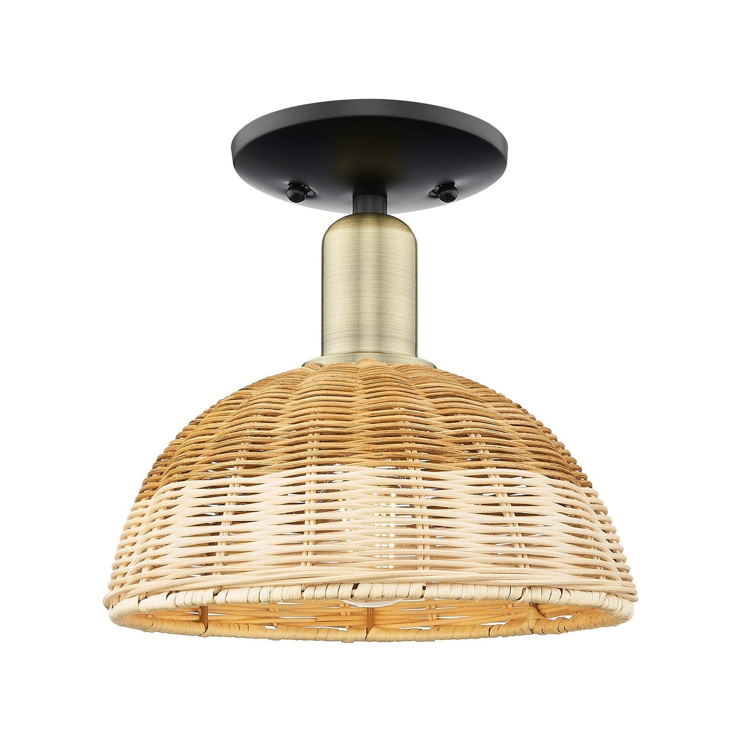 Innovations Natural Ballston Dome 9in 1-Light Semi-Flush Mount | Farmhouse Black Antique Brass and Natural Fiber Dome | Model 716-1C-BAB-NBD2-9-NAT