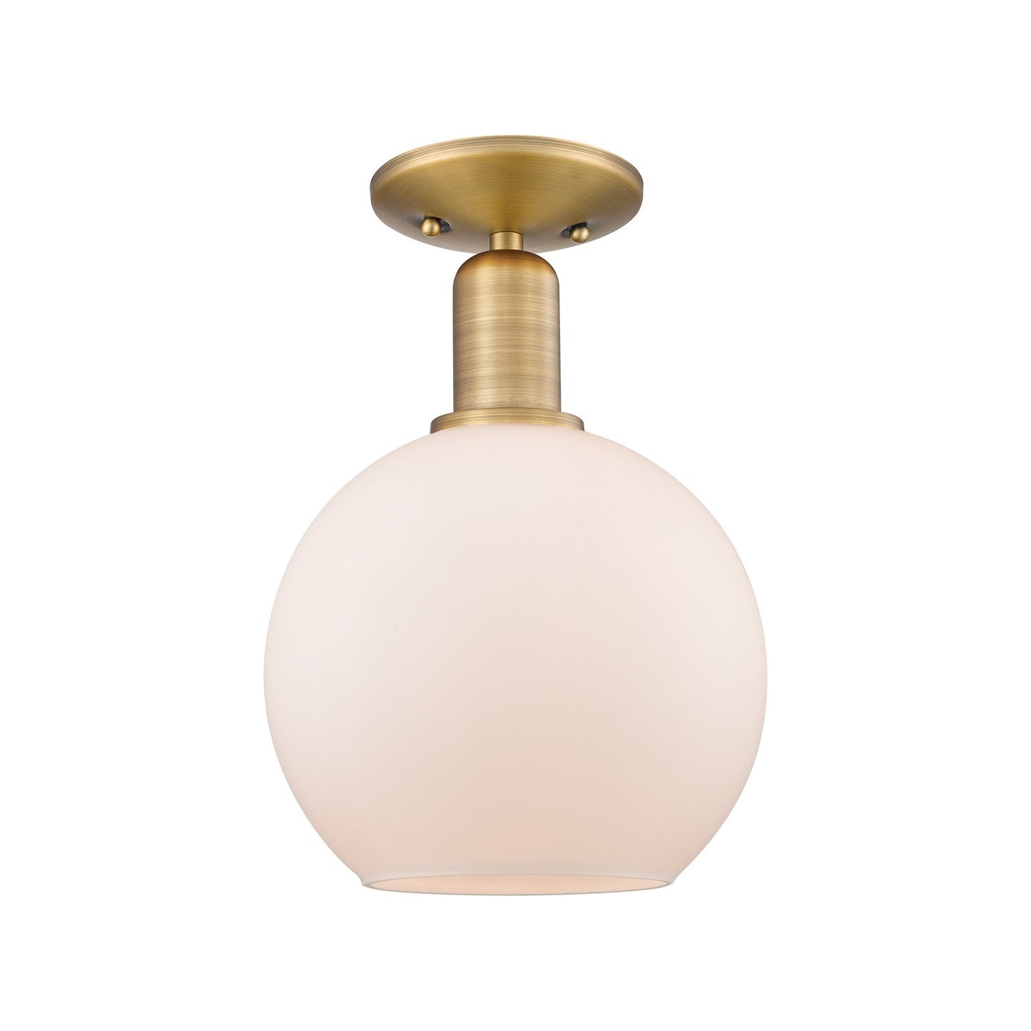 Innovations Athens 8in 1-Light Semi-Flush Mount | Industrial Brushed Brass Steel and Matte White Glass | Entryway & Hallway | 8 x | Model 716-1C-BB-G121-8
