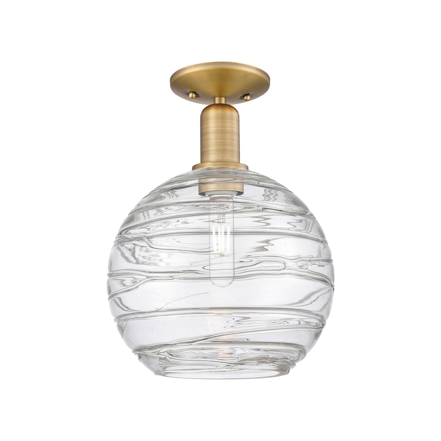 Innovations Athens Deco Swirl 10in 1-Light Semi-Flush Mount | Industrial Brushed Brass and Clear Deco Swirl Glass | Entryway | Model 716-1C-BB-G1213-10CL