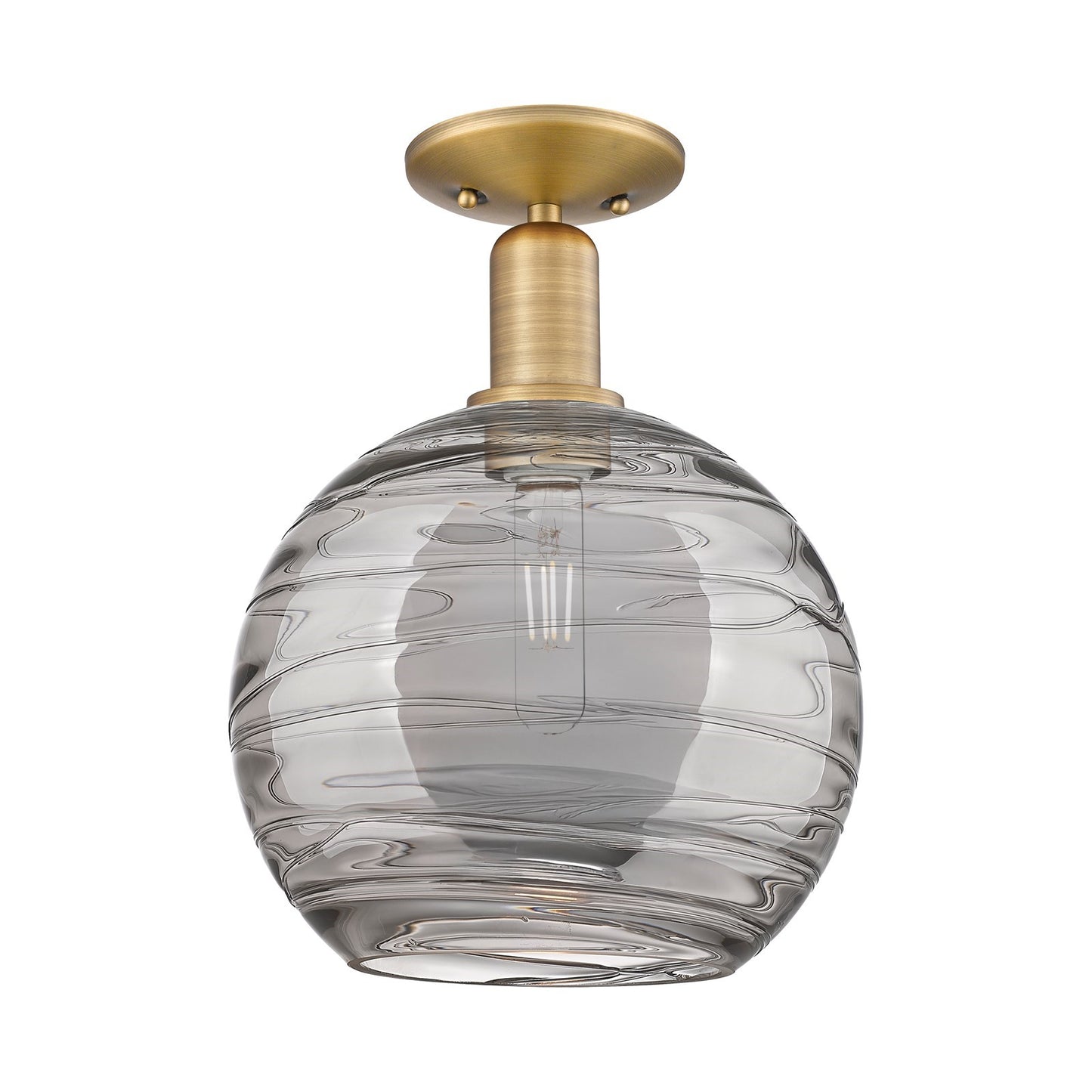 Innovations Athens Deco Swirl 10in 1-Light Semi-Flush Mount | Industrial Brushed Brass and Light Smoke Glass | Entryway & | Model 716-1C-BB-G1213-10SM