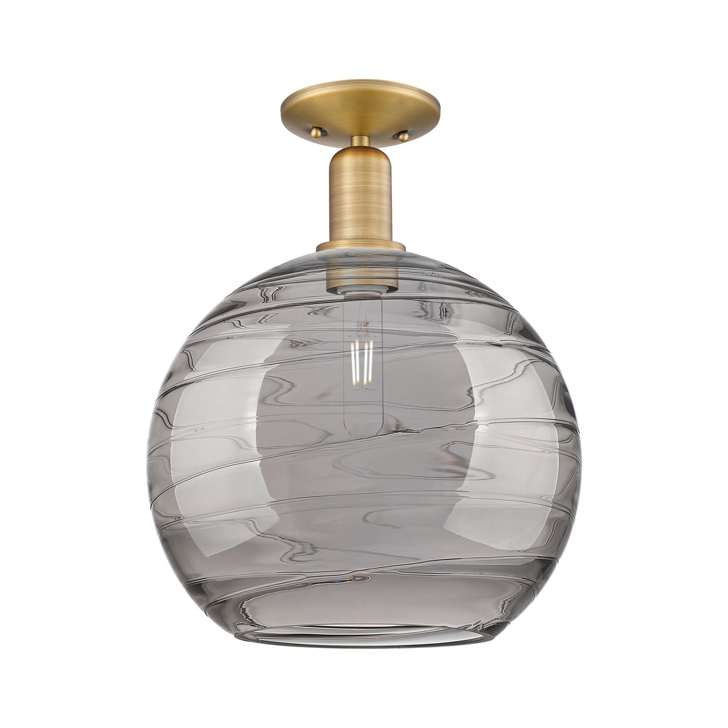 Innovations Athens Deco Swirl 12in 1-Light Semi-Flush Mount | Industrial Brushed Brass and Light Smoke Glass | Entryway & | Model 716-1C-BB-G1213-12SM