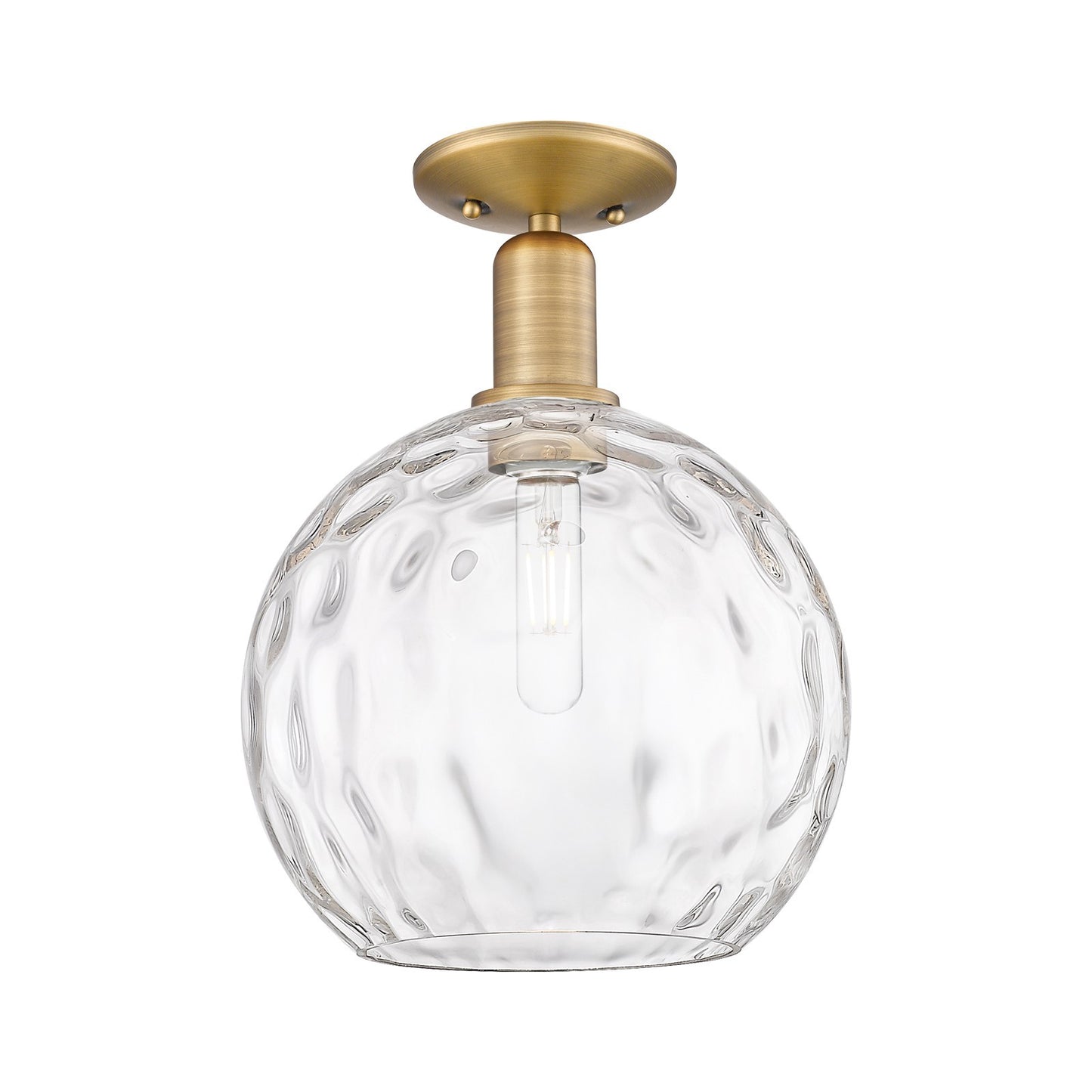 Innovations Athens Water Glass 10in 1-Light Semi-Flush Mount | Industrial Brushed Brass and Clear Water Glass | Entryway & | Model 716-1C-BB-G1215-10