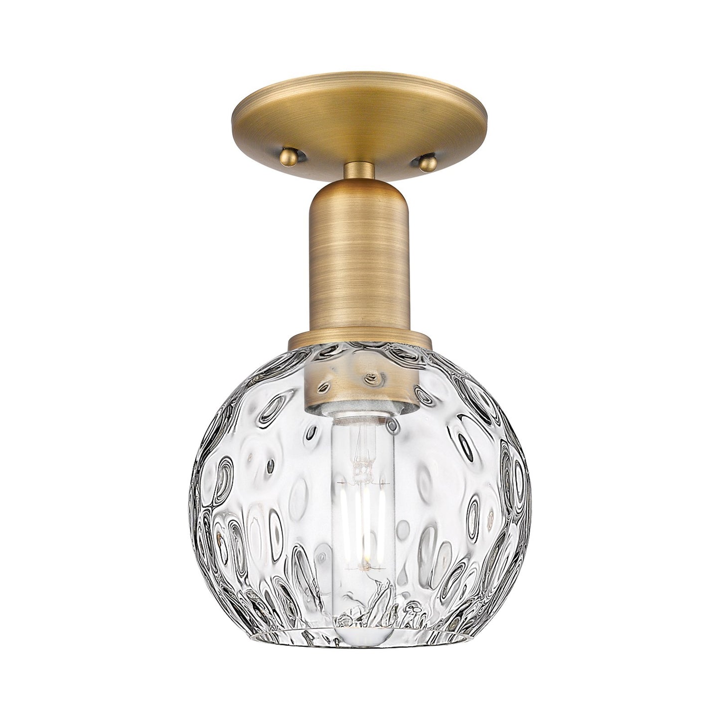 Innovations Athens 6in 1-Light Semi-Flush Mount | Industrial Brushed Brass and Clear Water Glass | Entryway & Hallway | 6 x 9.5 | Model 716-1C-BB-G1215-6