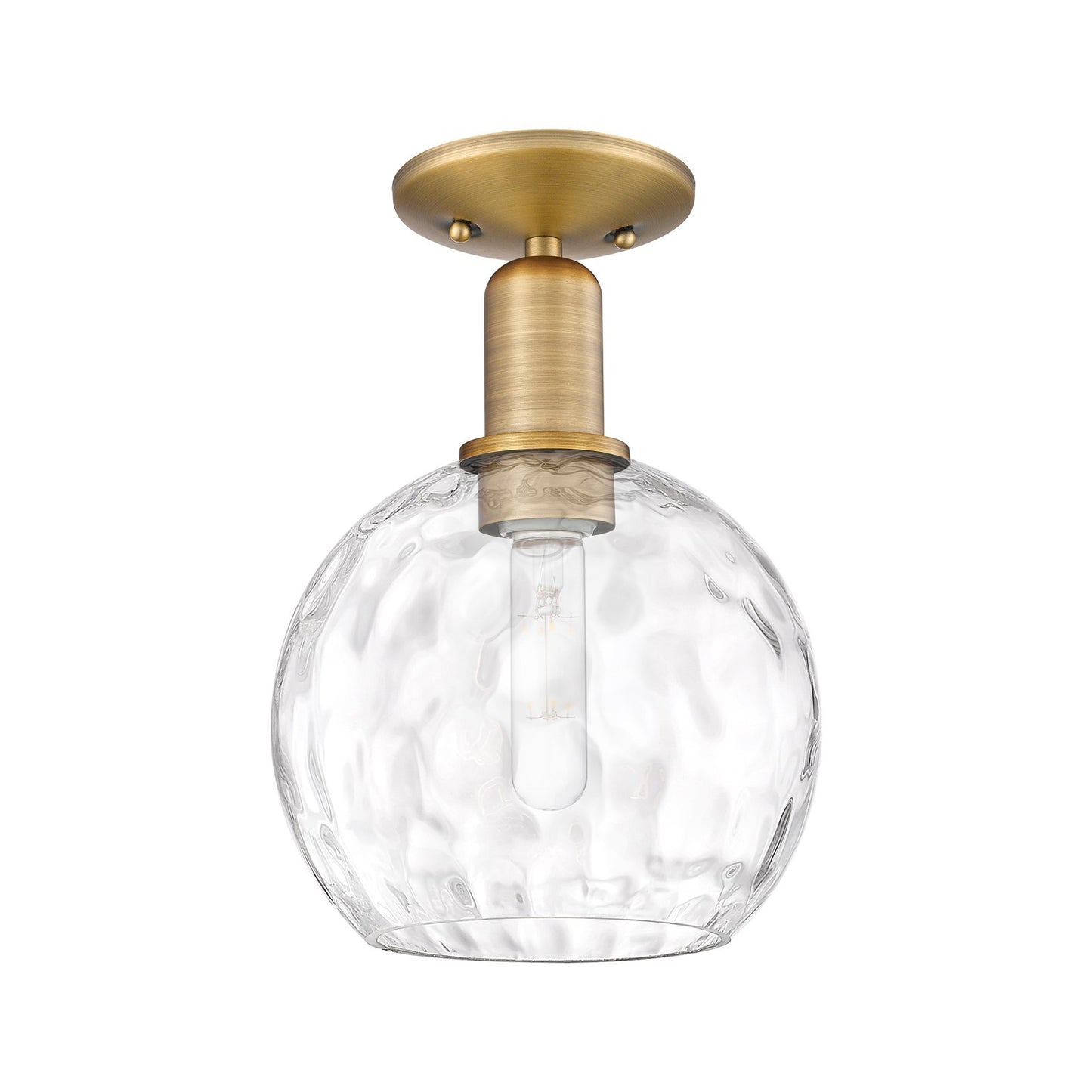 Innovations Athens Water Glass 8in 1-Light Semi-Flush Mount | Industrial Brushed Brass Steel and Clear Water Glass | Entryway & | Model 716-1C-BB-G1215-8