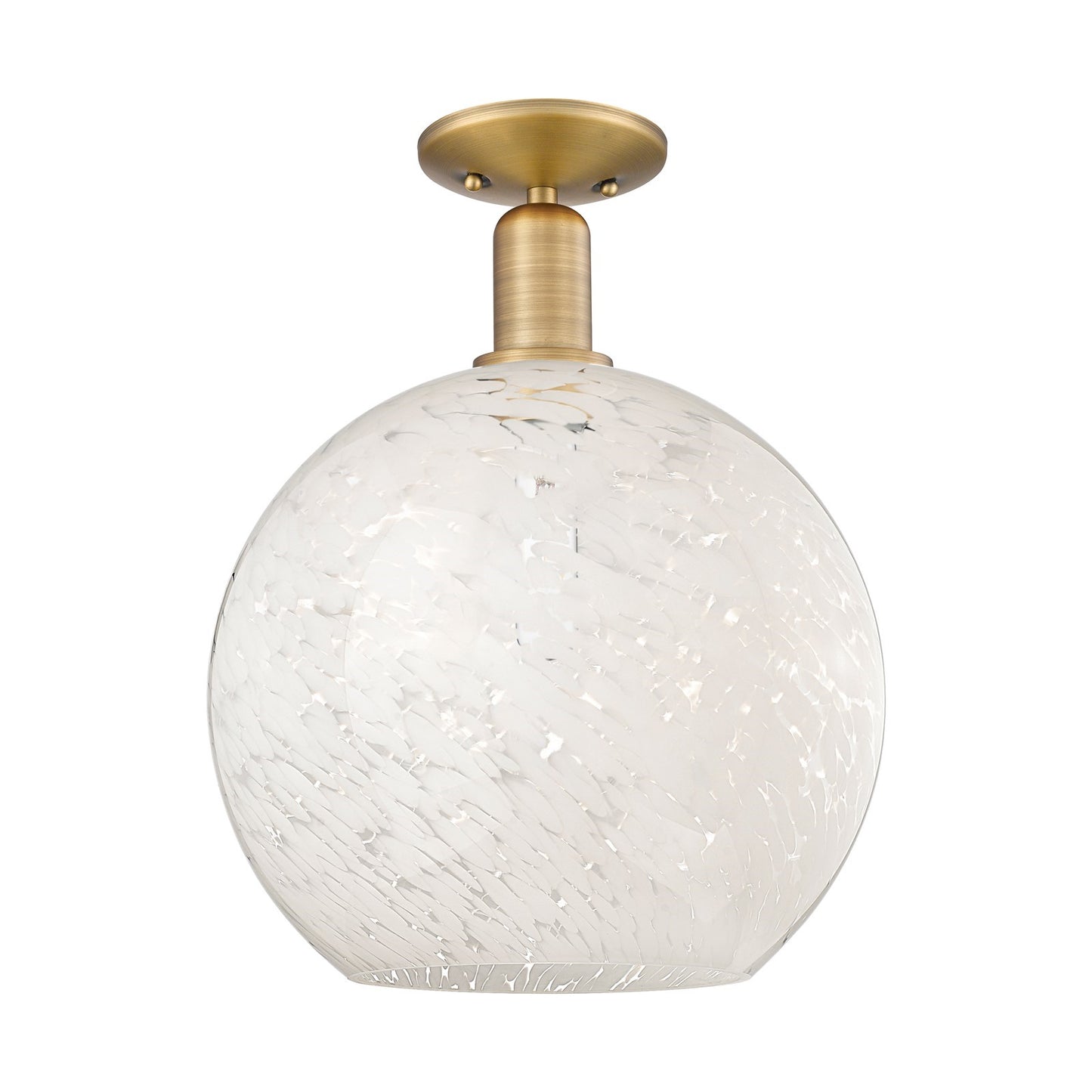 Innovations Arcadia 12in 1-Light Semi-Flush Mount | Industrial Brushed Brass and White Mouchette Glass | Entryway & Hallway | Model 716-1C-BB-G1216-12WM