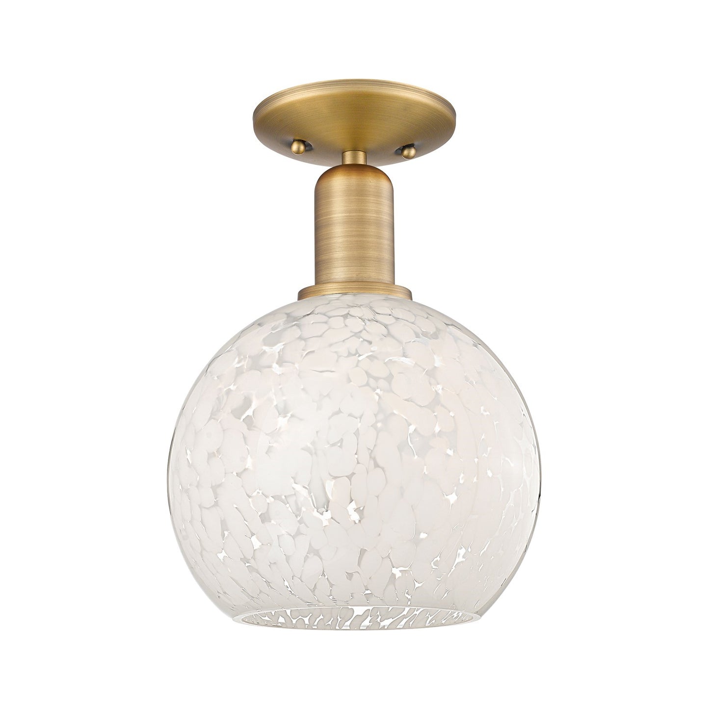 Innovations Lighting White Mouchette 8in 1-Light Semi-Flush Mount | Industrial Brushed Brass Steel and White Mouchette Glass | Model 716-1C-BB-G1216-8WM