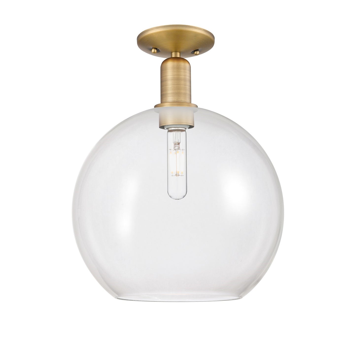 Innovations Athens 12in 1-Light Semi-Flush Mount | Industrial Brushed Brass Steel and Clear Glass | Entryway & Hallway | 11.75 x | Model 716-1C-BB-G122-12