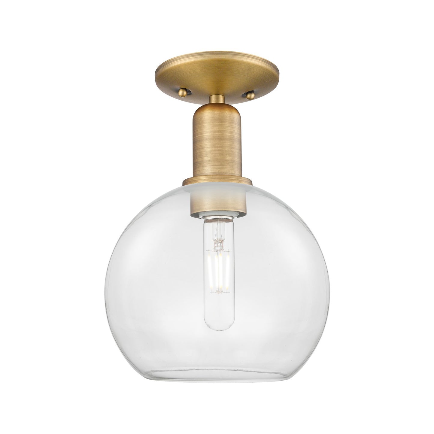 Innovations Athens 8in 1-Light Semi-Flush Mount | Industrial Brushed Brass Steel and Clear Glass | Entryway & Hallway | 8 x 8 x | Model 716-1C-BB-G122-8