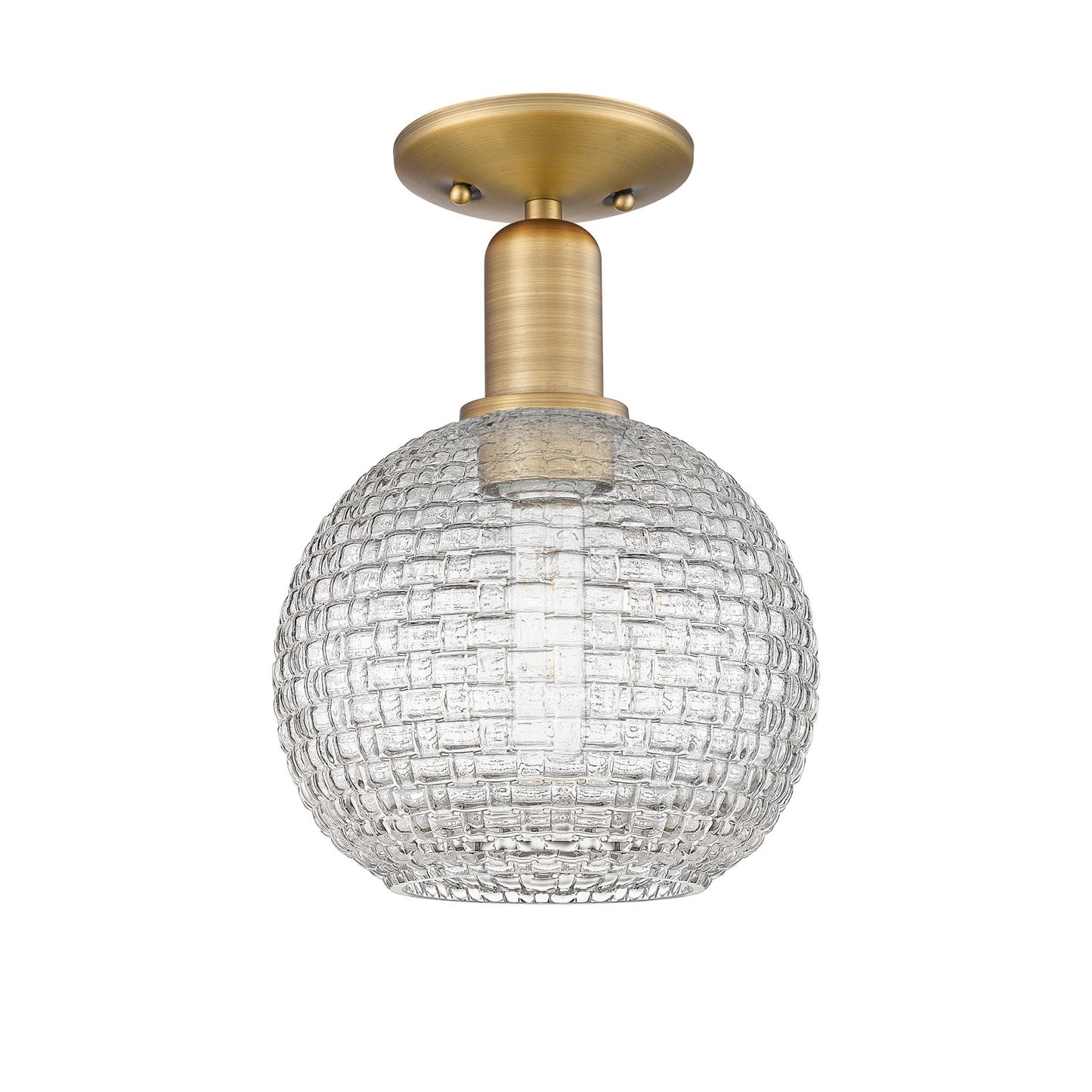 Innovations Athens 8in 1-Light Semi-Flush Mount | Industrial Brushed Brass Steel and Clear Basket Weave Glass | Entryway & | Model 716-1C-BB-G122C-8CL