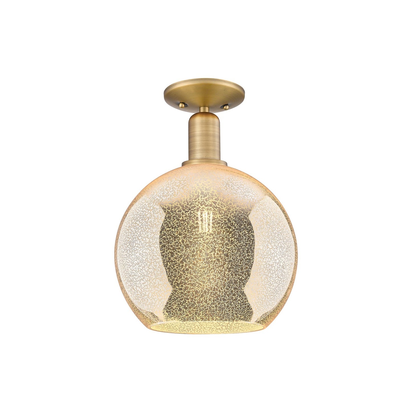 Innovations Athens 10in 1-Light Semi-Flush Mount | Industrial Brushed Brass and Mercury Glass | Entryway & Hallway | 10 x 10 x | Model 716-1C-BB-G128-10