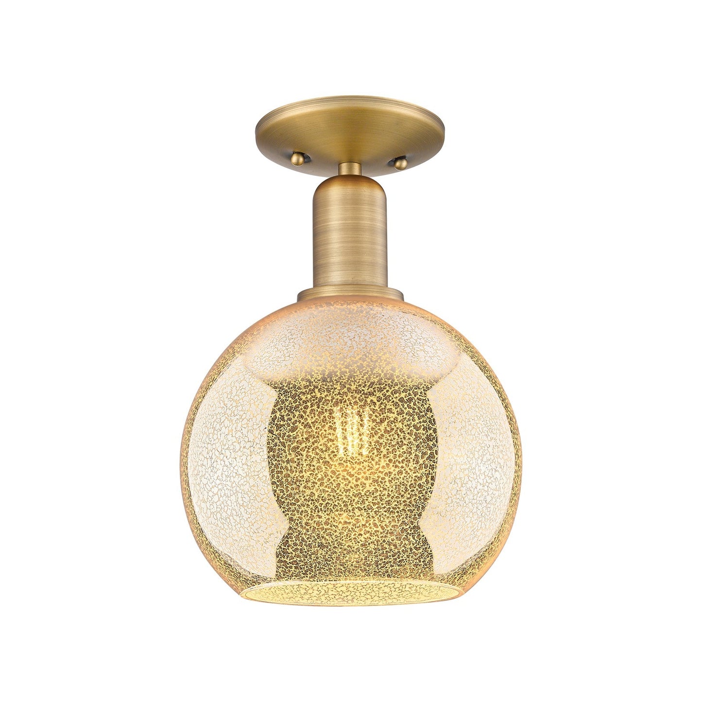 Innovations Athens 8in 1-Light Semi-Flush Mount | Industrial Brushed Brass Steel and Mercury Glass | Entryway & Hallway | 8 x 8 x | Model 716-1C-BB-G128-8