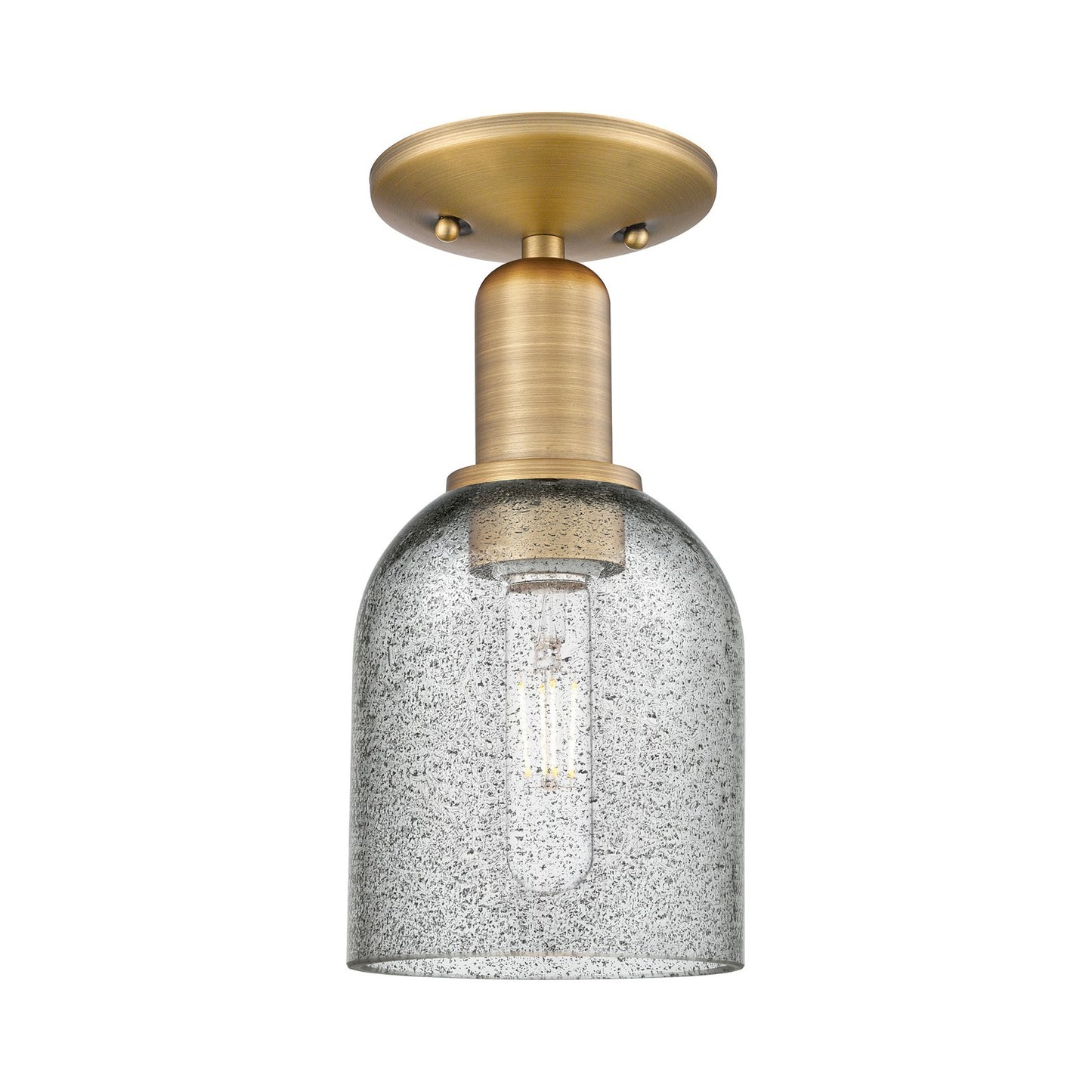 Innovations Caledonia 5in 1-Light Semi-Flush Mount | Industrial Brushed Brass Steel and Charcoal Glass | Damp-Rated Hallway & | Model 716-1C-BB-G257