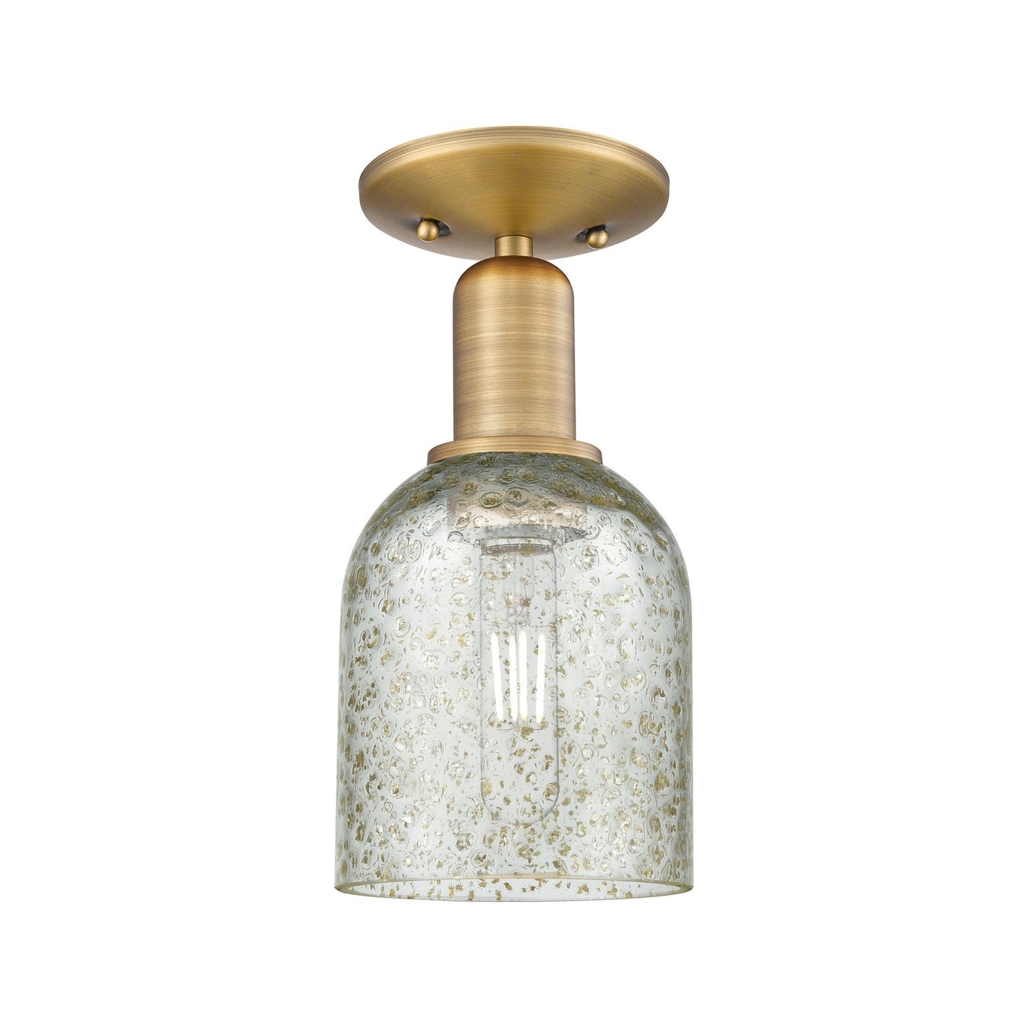 Innovations Caledonia 5in 1-Light Semi-Flush Mount | Industrial Brushed Brass and Mica Glass | Entryway & Hallway | 5 x 5 x 10.5 in | Model 716-1C-BB-G259