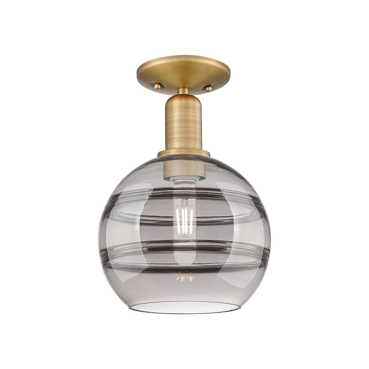 Innovations Rochester 8in 1-Light Semi-Flush Mount | Industrial Brushed Brass Steel and Light Smoke Glass | Entryway & Hallway | Model 716-1C-BB-G556-8SM