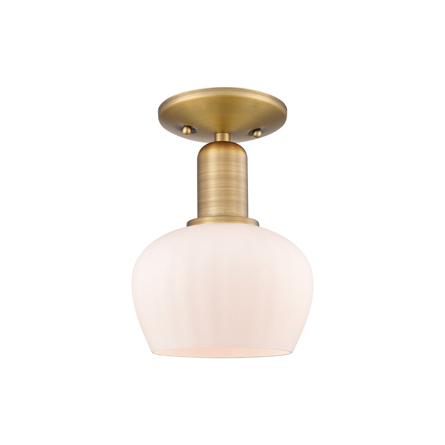 Innovations Fenton 7in 1-Light Semi-Flush Mount | Industrial Brushed Brass and Matte White Ribbed Glass | Damp-Rated Hallway & | Model 716-1C-BB-G91