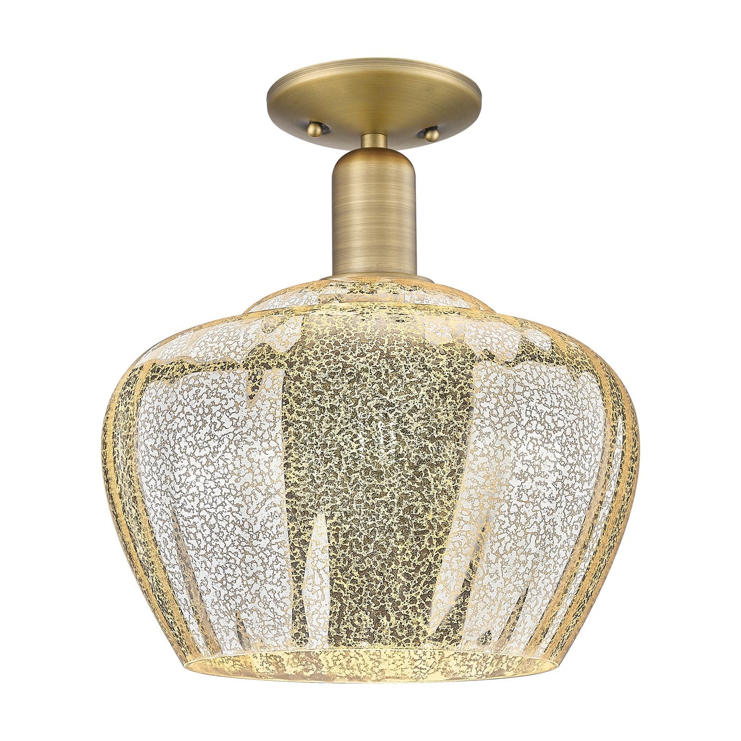 Innovations Fenton 11in 1-Light Semi-Flush Mount | Industrial Brushed Brass Steel and Mercury Ribbed Glass | Entryway & Hallway | Model 716-1C-BB-G96-L