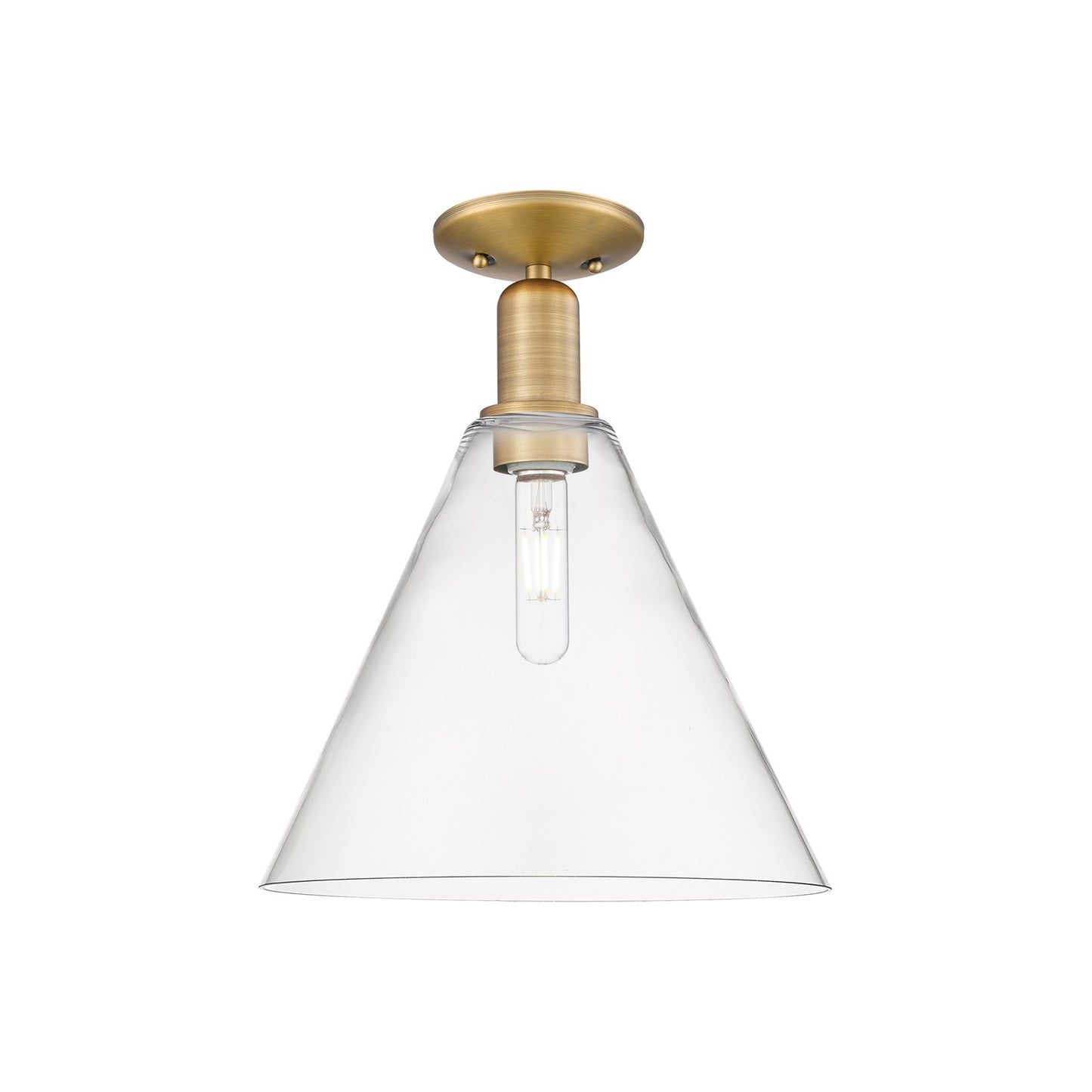 Innovations Berkshire Glass 12in 1-Light Semi-Flush Mount | Industrial Brushed Brass Steel and Clear Glass | Entryway & Hallway | Model 716-1C-BB-GBC-122
