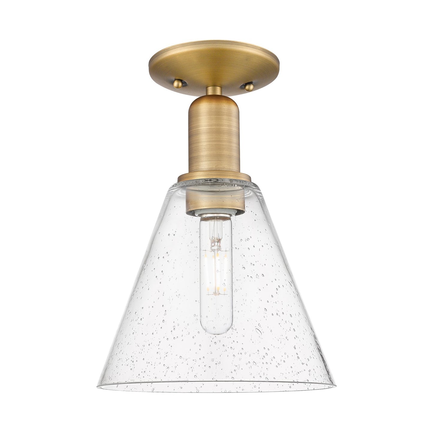 Innovations Berkshire Glass 8in 1-Light Semi-Flush | Industrial Brushed Brass and Seedy Glass | Entryway & Hallway | 8 x 8 x 11.5 | Model 716-1C-BB-GBC-84