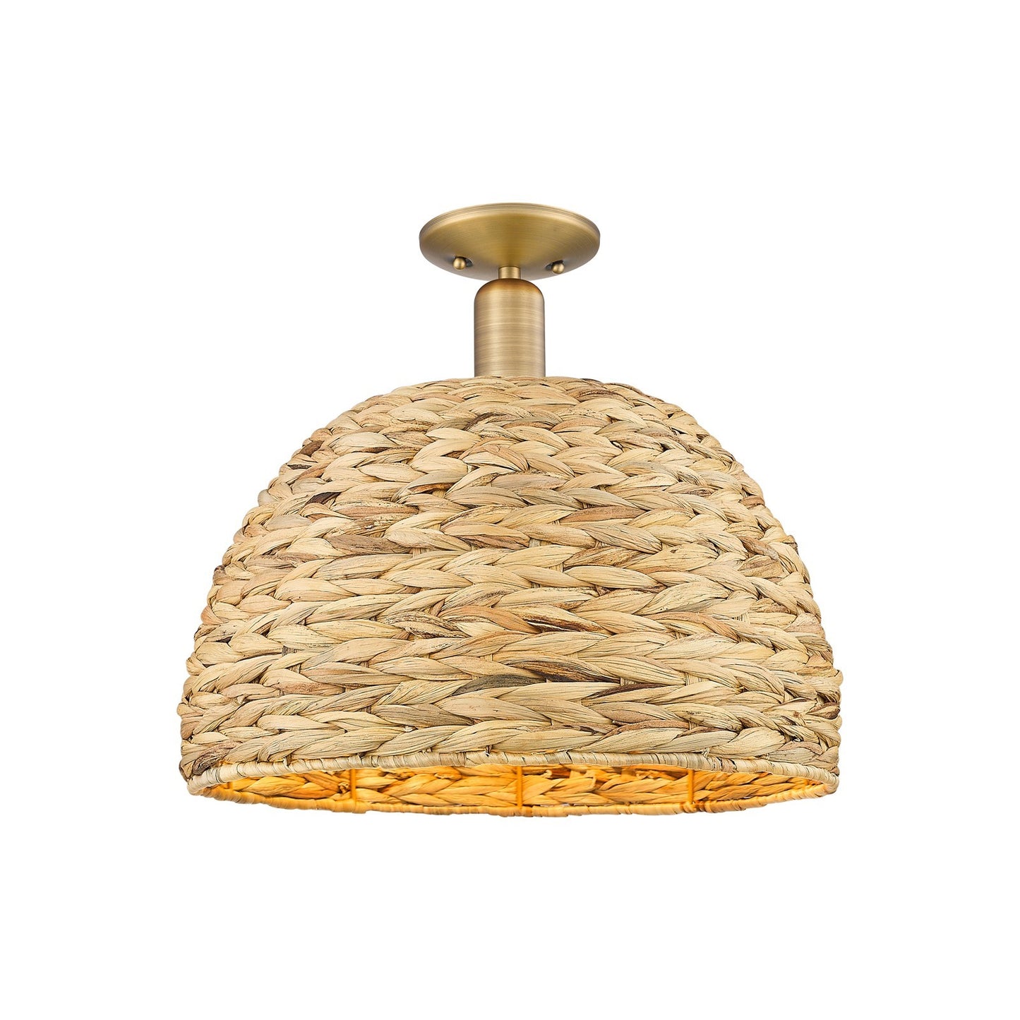 Innovations Arcadia 16in 1-Light Semi-Flush Mount | Industrial Brushed Brass and Natural Rattan | Entryway & Hallway | 15.75 | Model 716-1C-BB-RBD-16-NAT