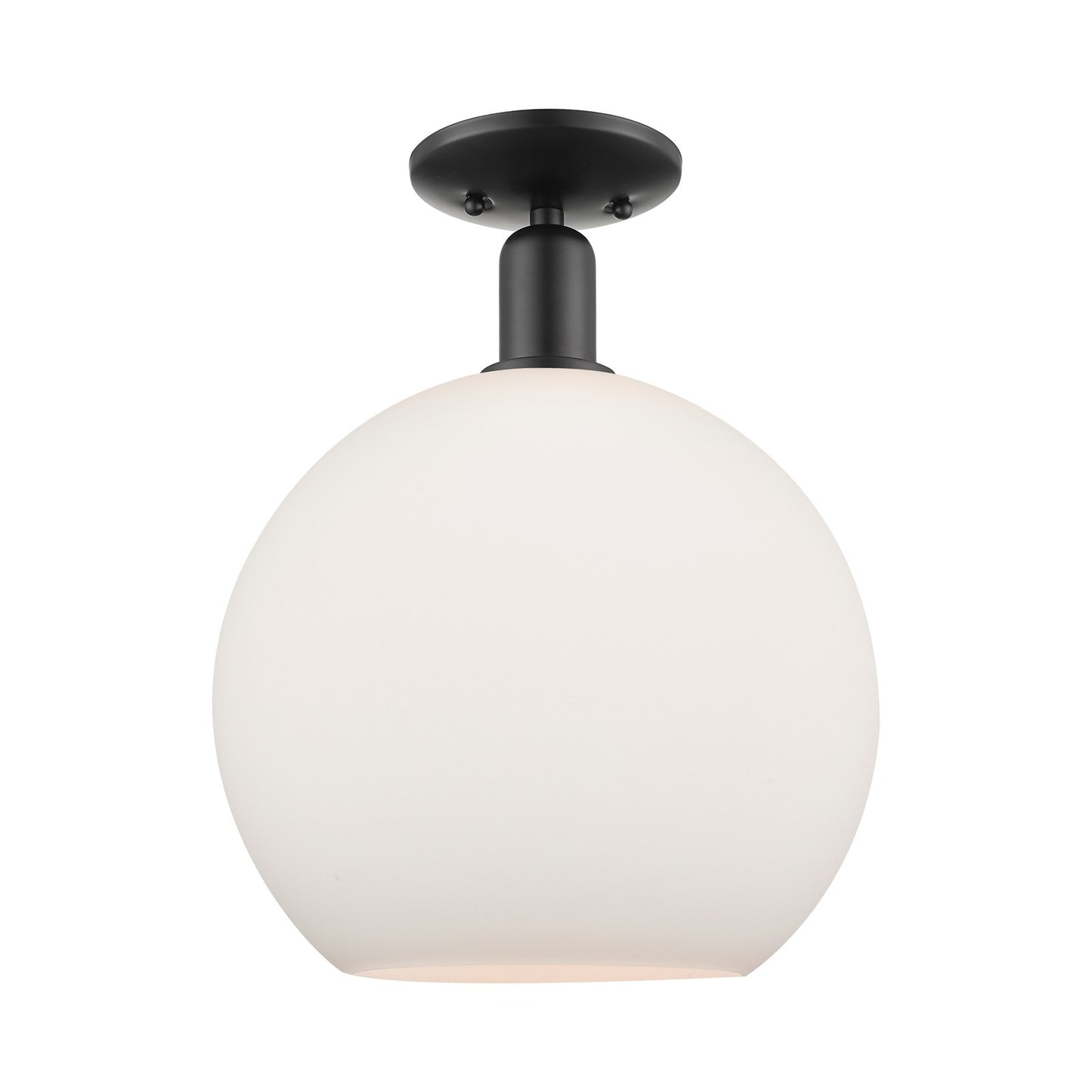 Innovations Athens 12in 1-Light Semi-Flush Mount | Industrial Matte Black Steel and Matte White Glass | Kitchen & Hallway | Model 716-1C-BK-G121-12