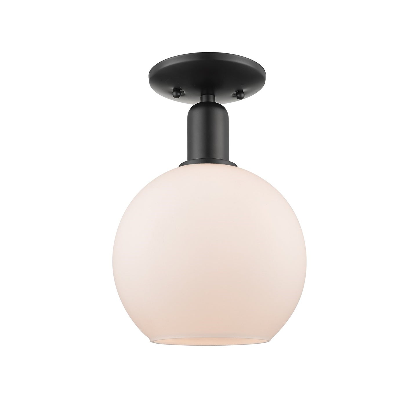Innovations Athens 8in 1-Light Semi-Flush Mount | Industrial Matte Black Steel and Matte White Glass | Kitchen & Hallway | 8 x 8 | Model 716-1C-BK-G121-8