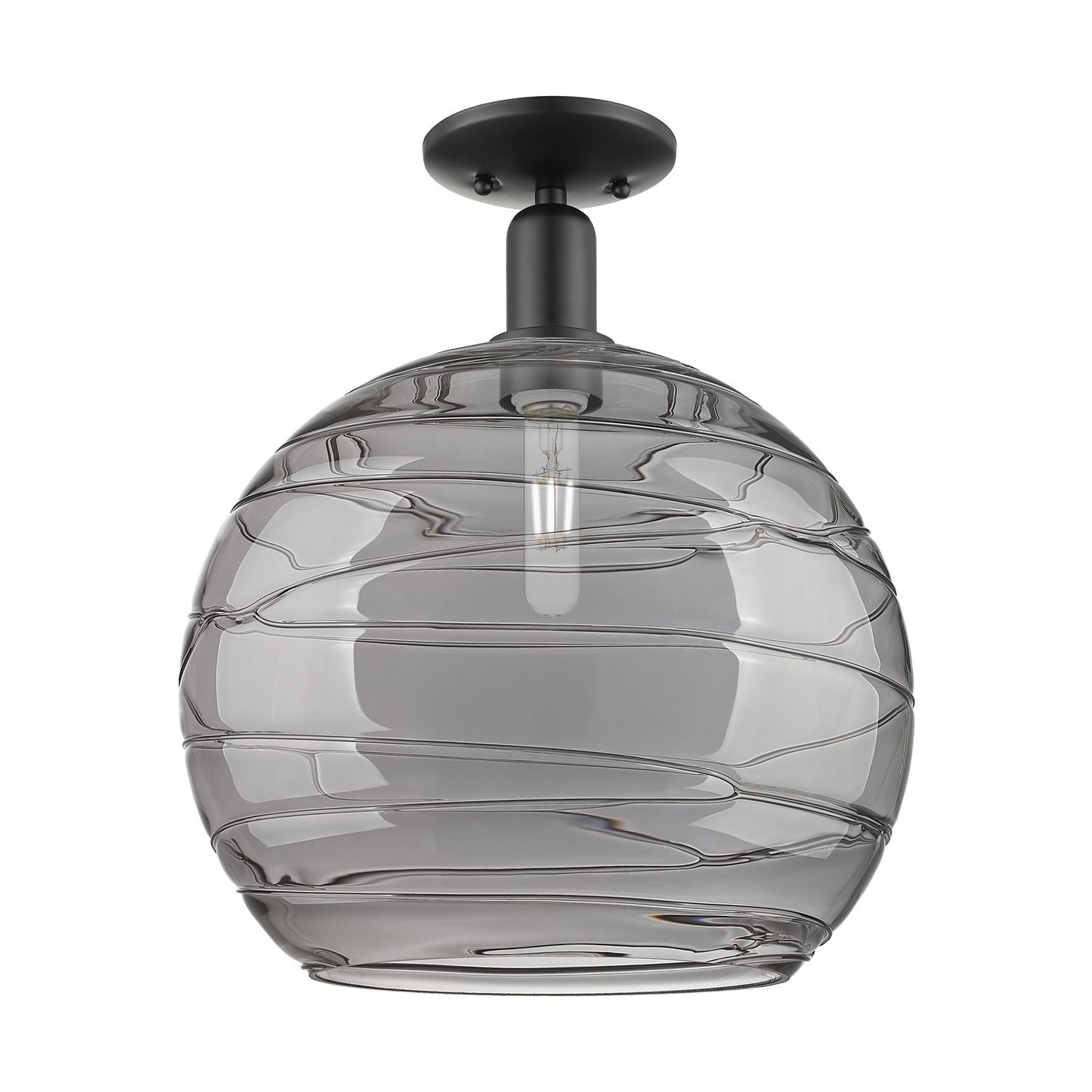Innovations Athens Deco Swirl 14in 1-Light Semi-Flush Mount | Industrial Matte Black Steel and Clear Deco Swirl Glass | Model 716-1C-BK-G1213-14CL